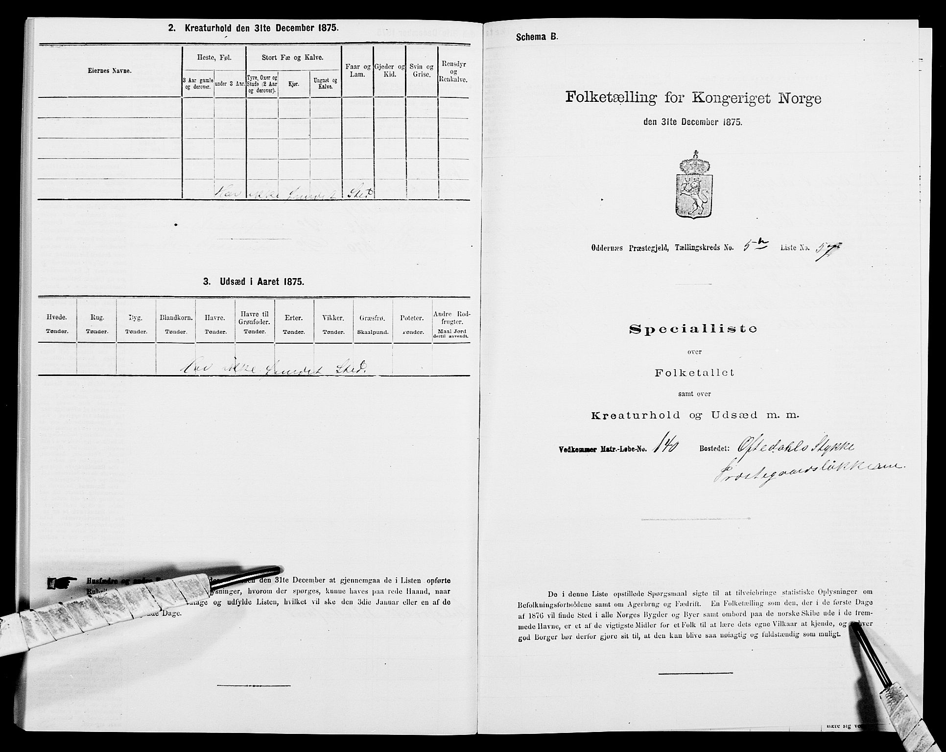 SAK, 1875 census for 1012P Oddernes, 1875, p. 837