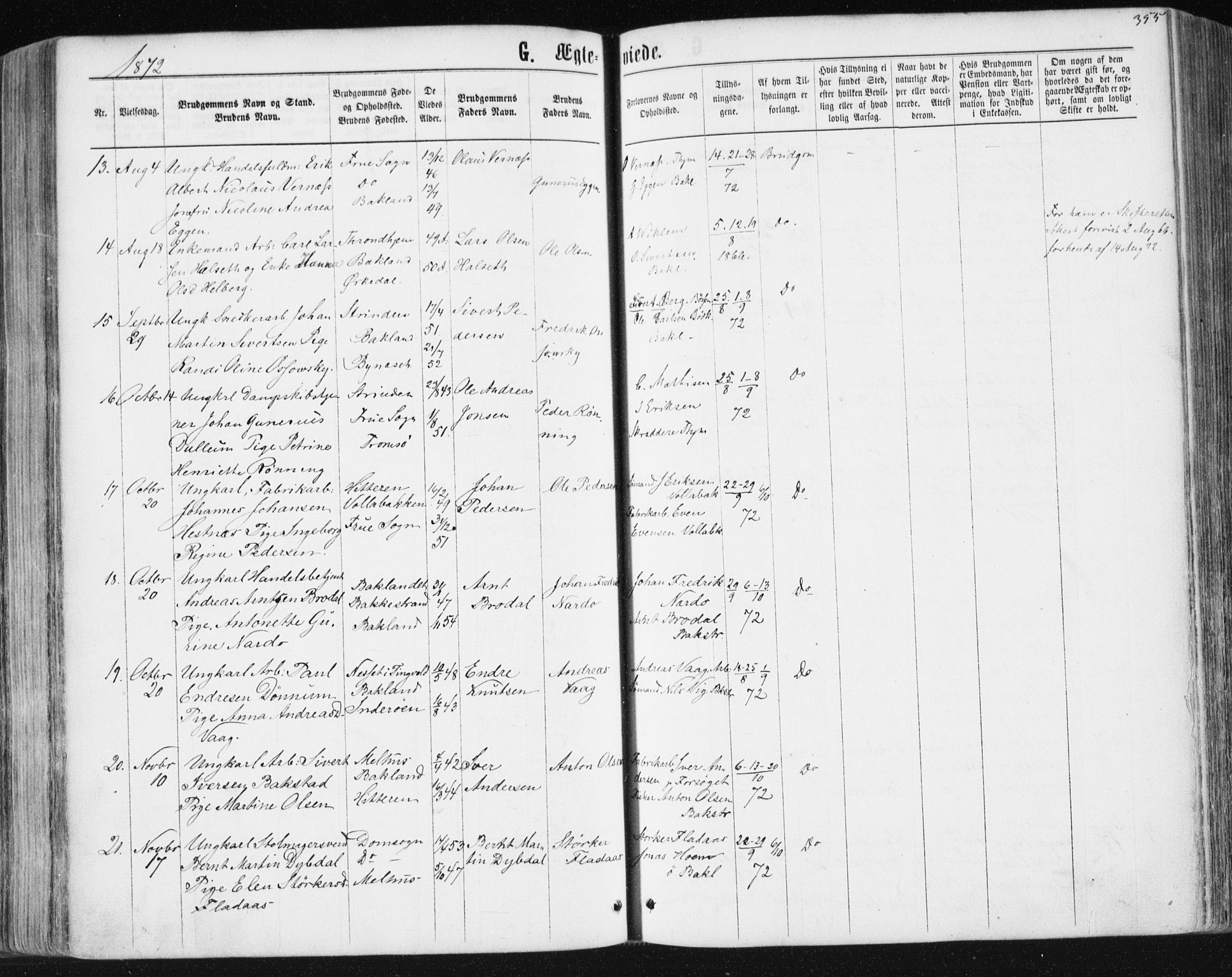 Ministerialprotokoller, klokkerbøker og fødselsregistre - Sør-Trøndelag, AV/SAT-A-1456/604/L0186: Parish register (official) no. 604A07, 1866-1877, p. 355