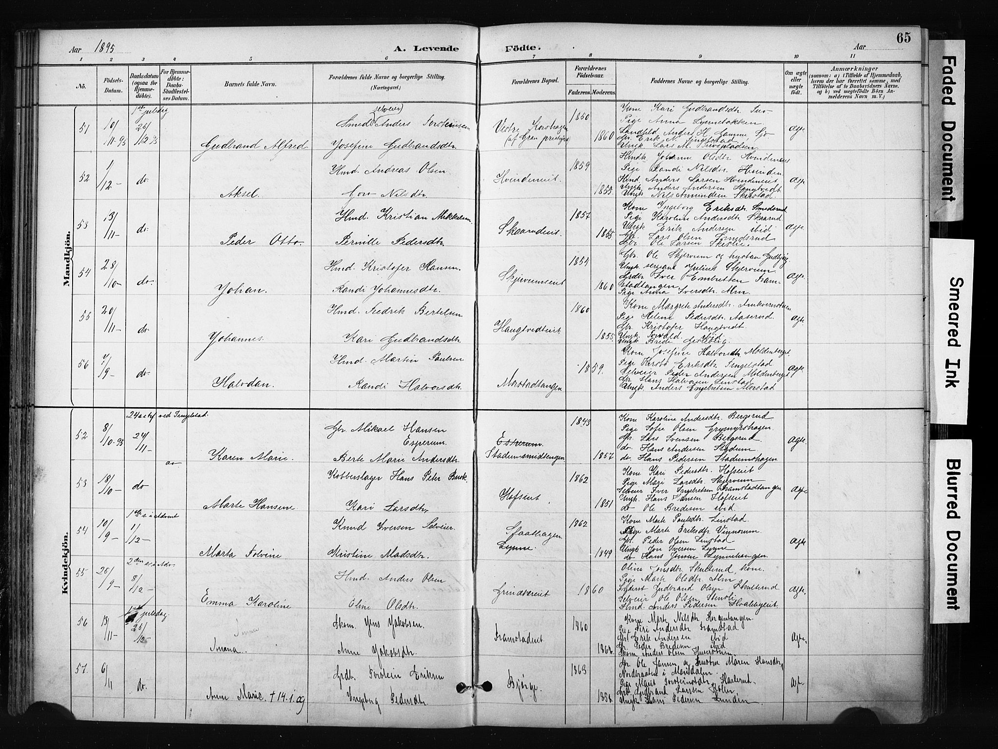 Gran prestekontor, SAH/PREST-112/H/Ha/Haa/L0017: Parish register (official) no. 17, 1889-1897, p. 65