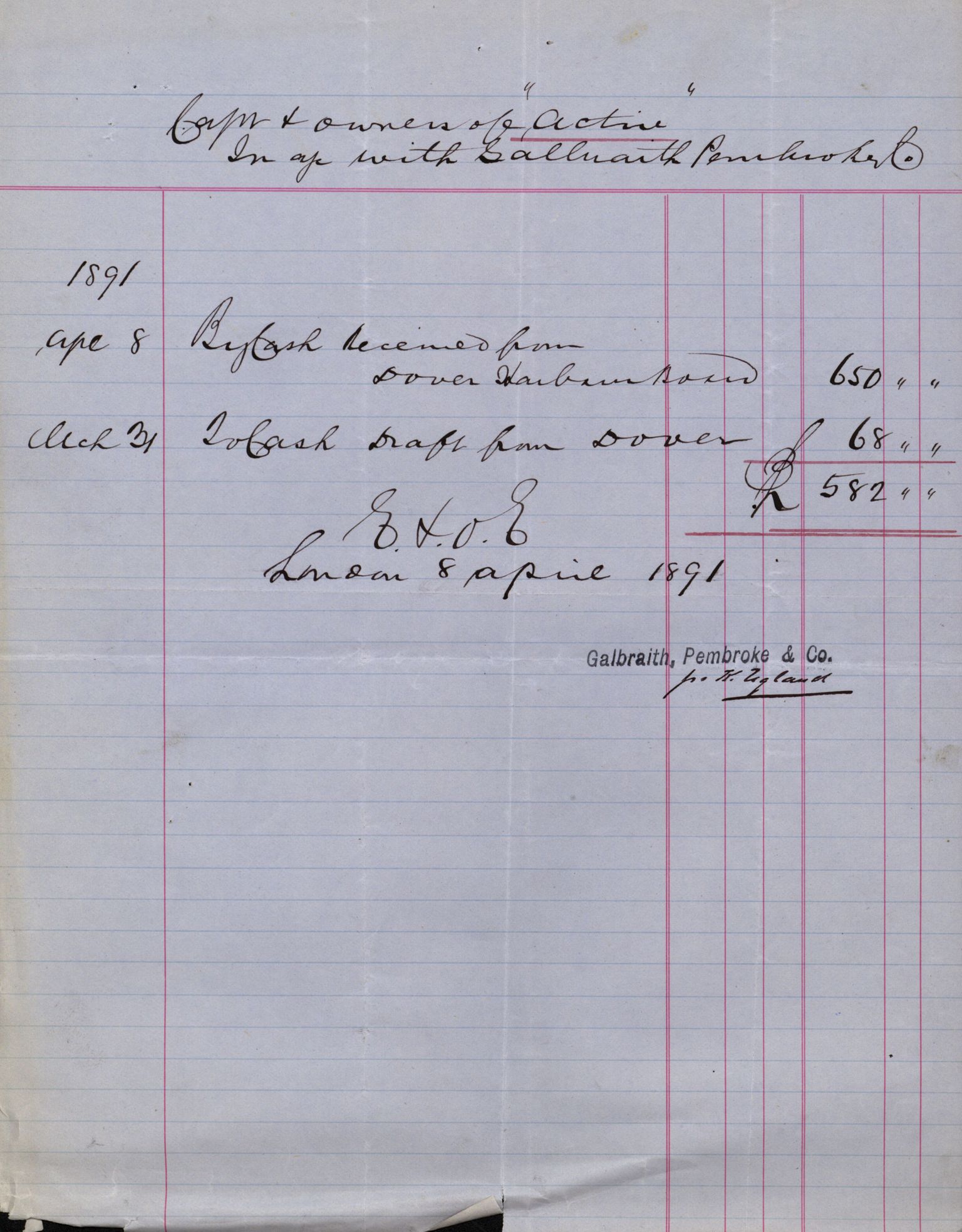 Pa 63 - Østlandske skibsassuranceforening, VEMU/A-1079/G/Ga/L0027/0001: Havaridokumenter / Magnolia, Kong Carl, Louise, Lindsay, Activ av Flekkefjord, 1891, p. 48