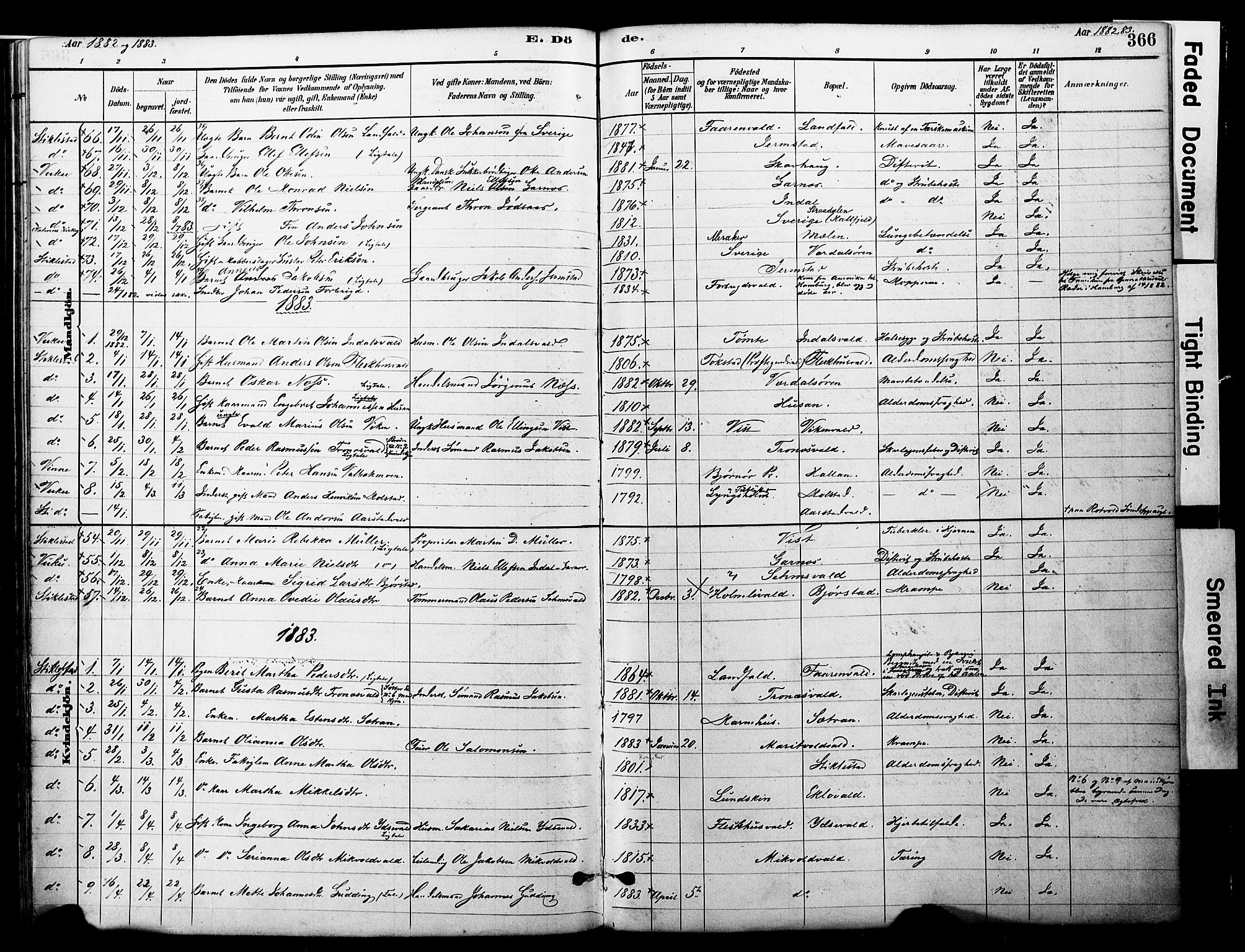 Ministerialprotokoller, klokkerbøker og fødselsregistre - Nord-Trøndelag, SAT/A-1458/723/L0244: Parish register (official) no. 723A13, 1881-1899, p. 366