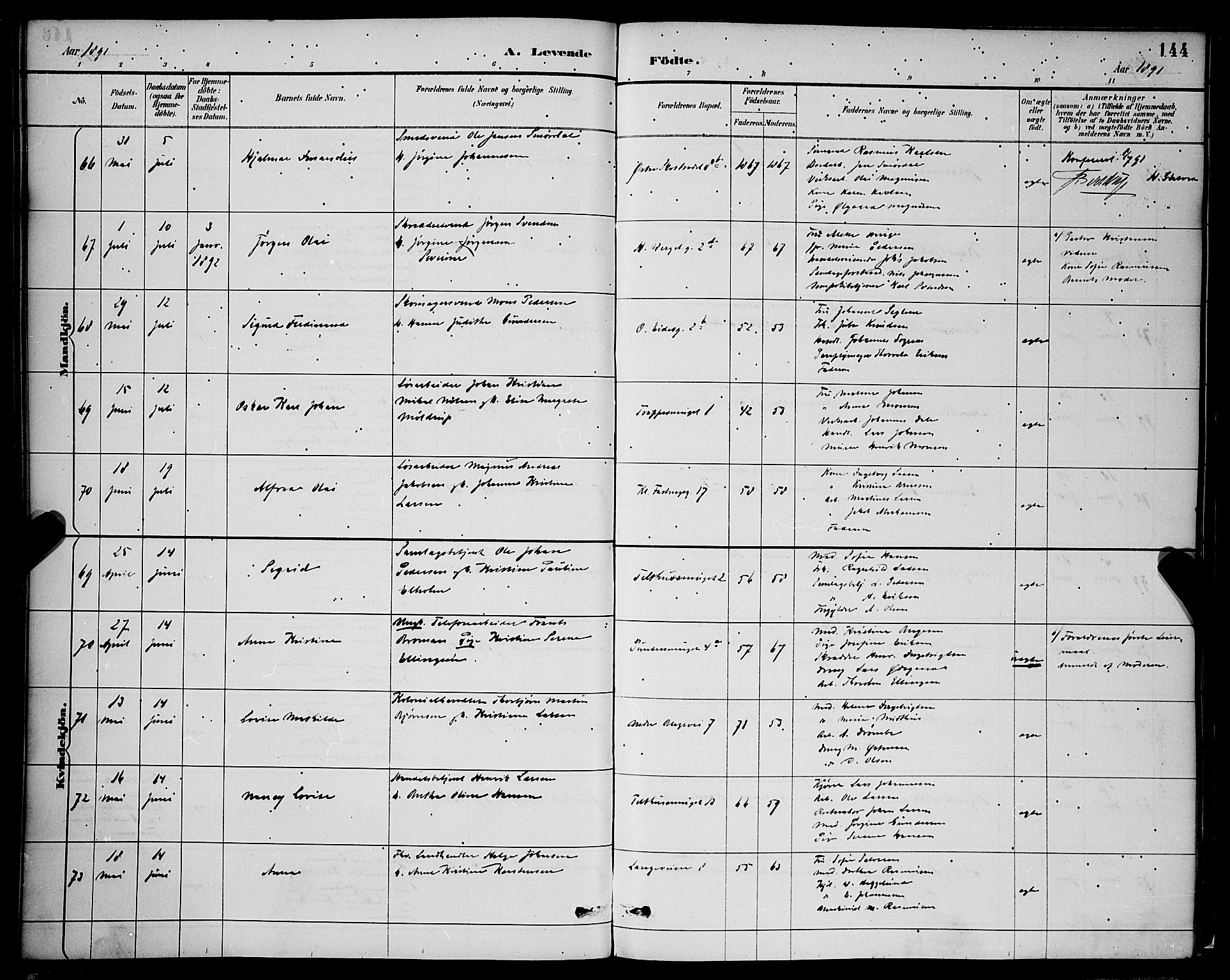 Korskirken sokneprestembete, AV/SAB-A-76101/H/Hab: Parish register (copy) no. B 9, 1887-1896, p. 144