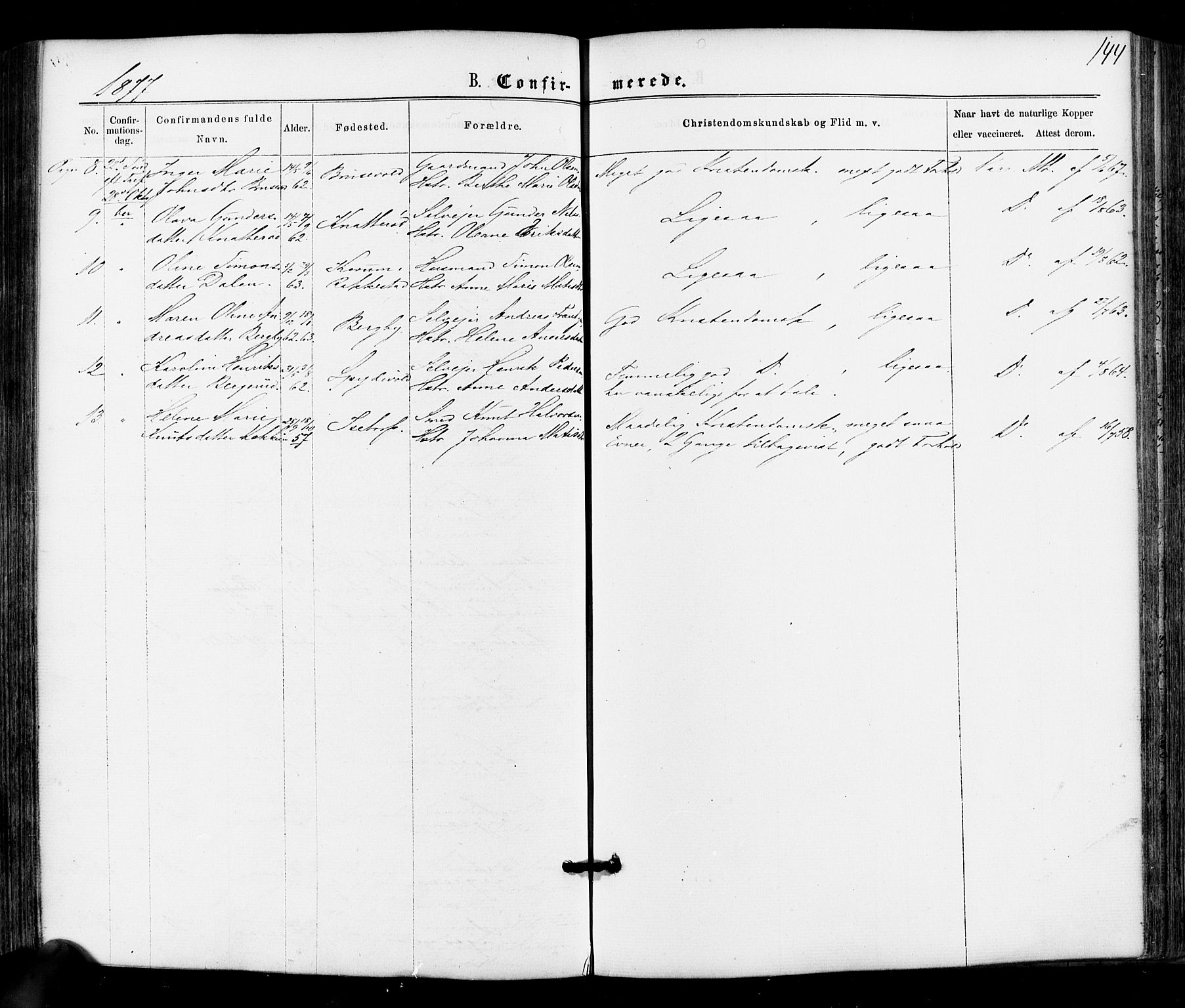 Varteig prestekontor Kirkebøker, AV/SAO-A-10447a/F/Fa/L0001: Parish register (official) no. 1, 1861-1877, p. 144