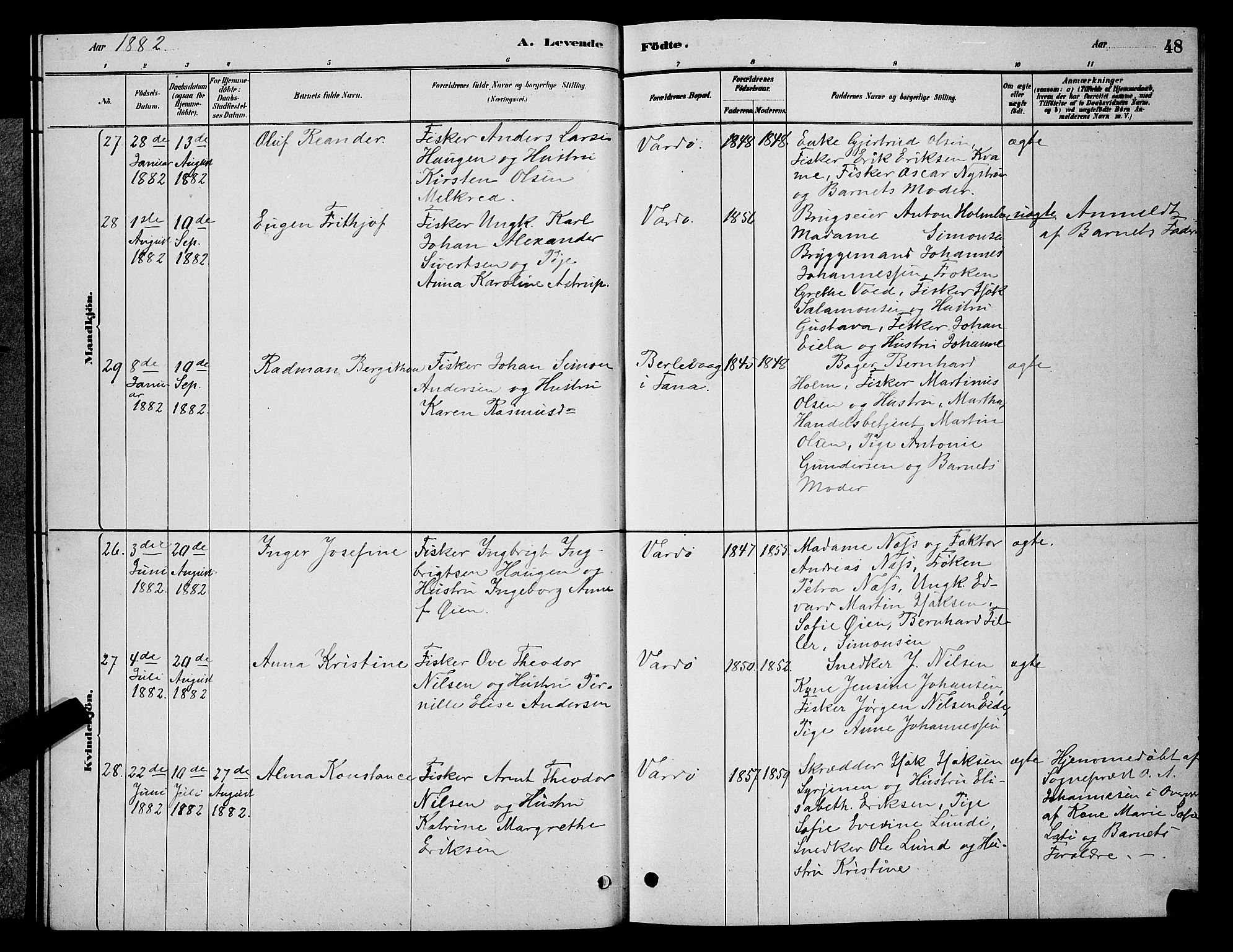 Vardø sokneprestkontor, AV/SATØ-S-1332/H/Hb/L0004klokker: Parish register (copy) no. 4, 1879-1887, p. 48