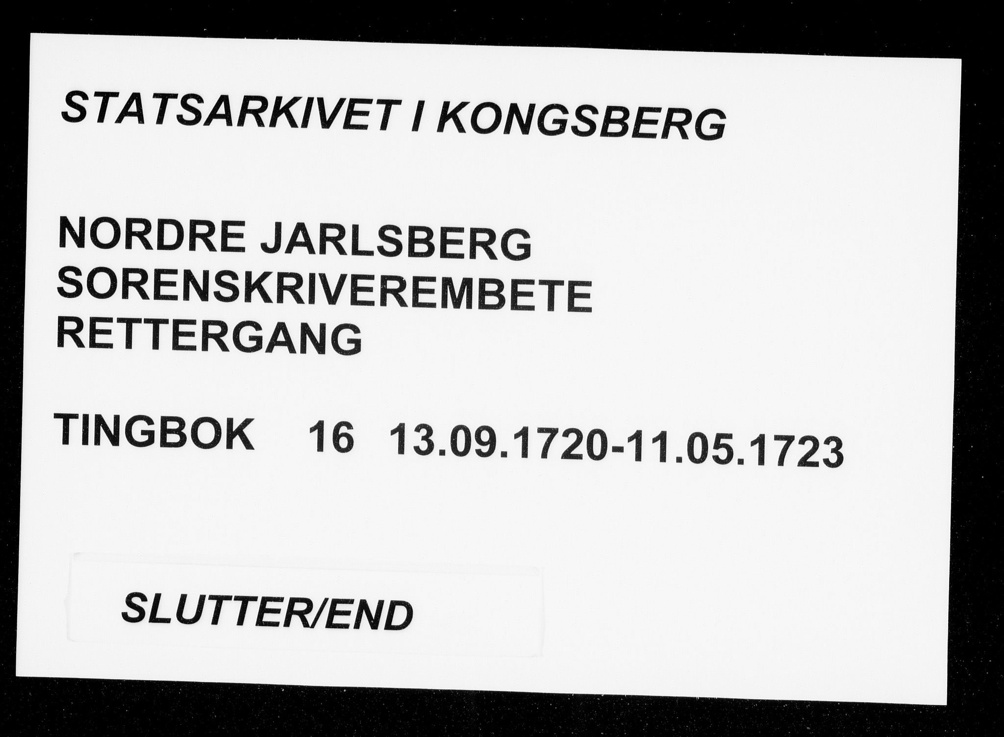 Nordre Jarlsberg sorenskriveri, AV/SAKO-A-80/F/Fa/Faa/L0016: Tingbok, 1720-1723