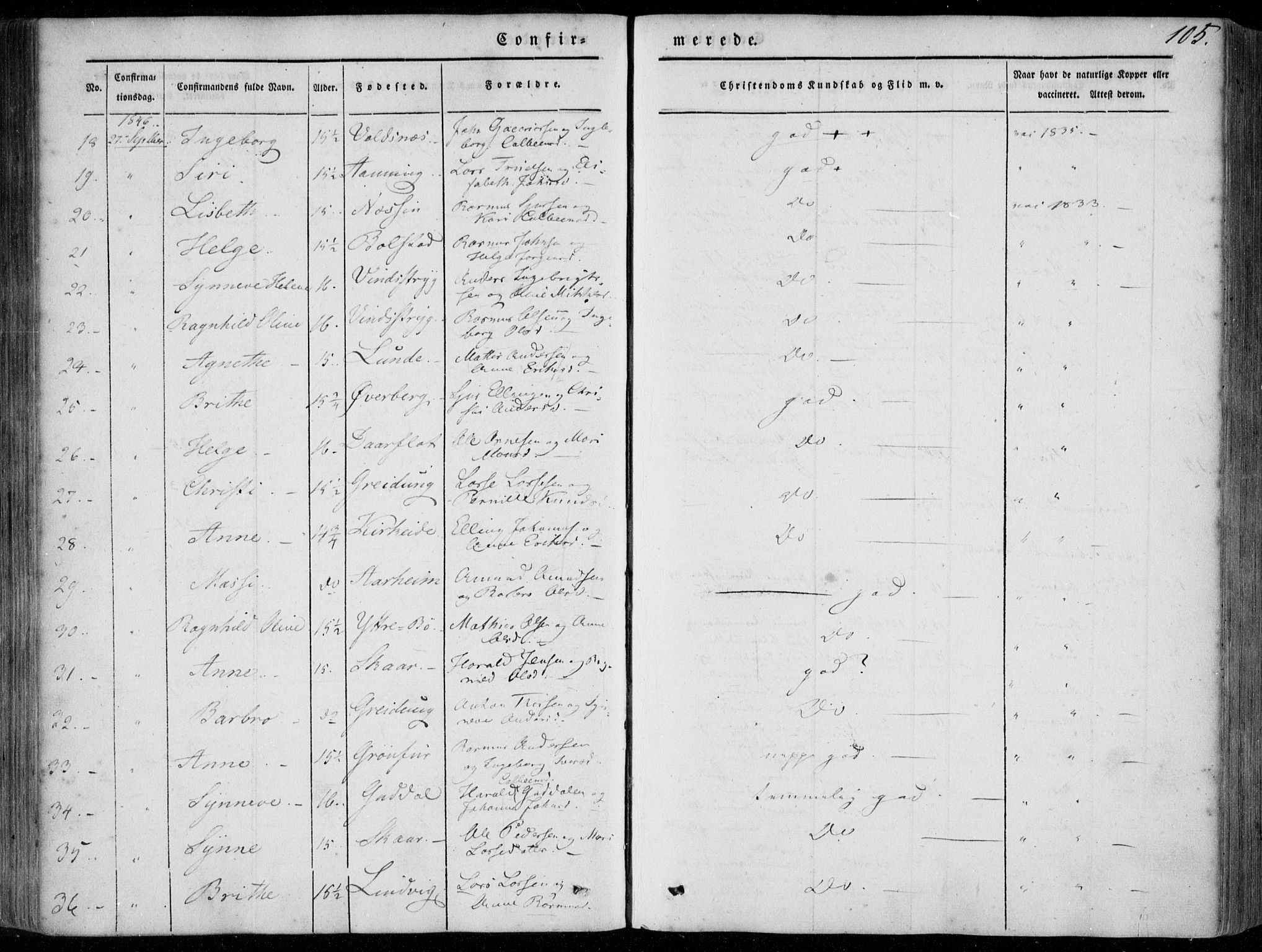 Stryn Sokneprestembete, SAB/A-82501: Parish register (official) no. A 2, 1844-1861, p. 105
