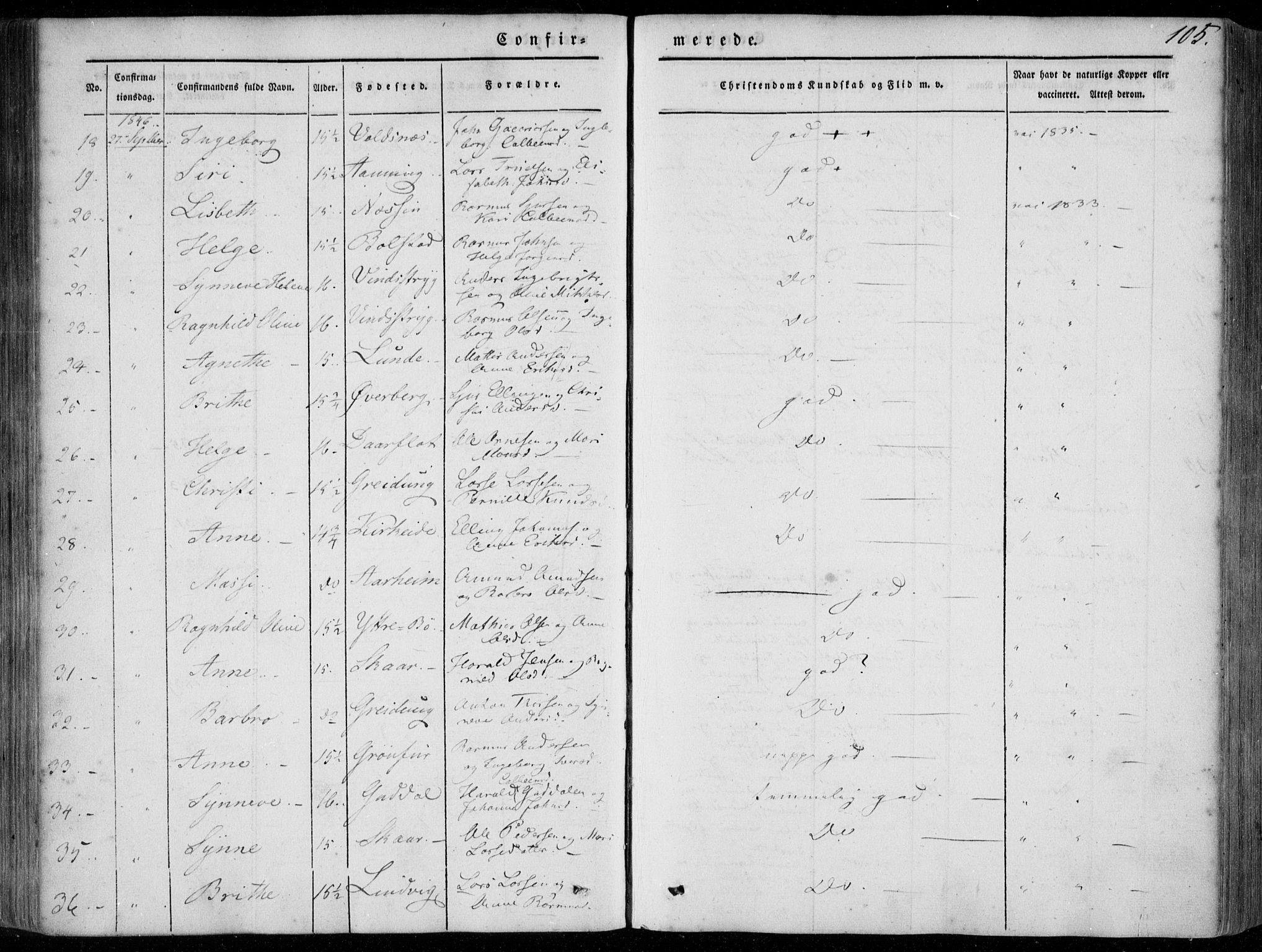 Stryn Sokneprestembete, AV/SAB-A-82501: Parish register (official) no. A 2, 1844-1861, p. 105