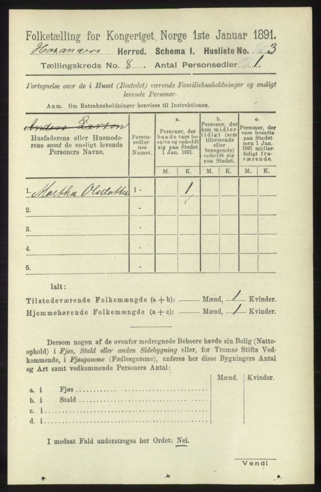 RA, 1891 census for 1253 Hosanger, 1891, p. 2903