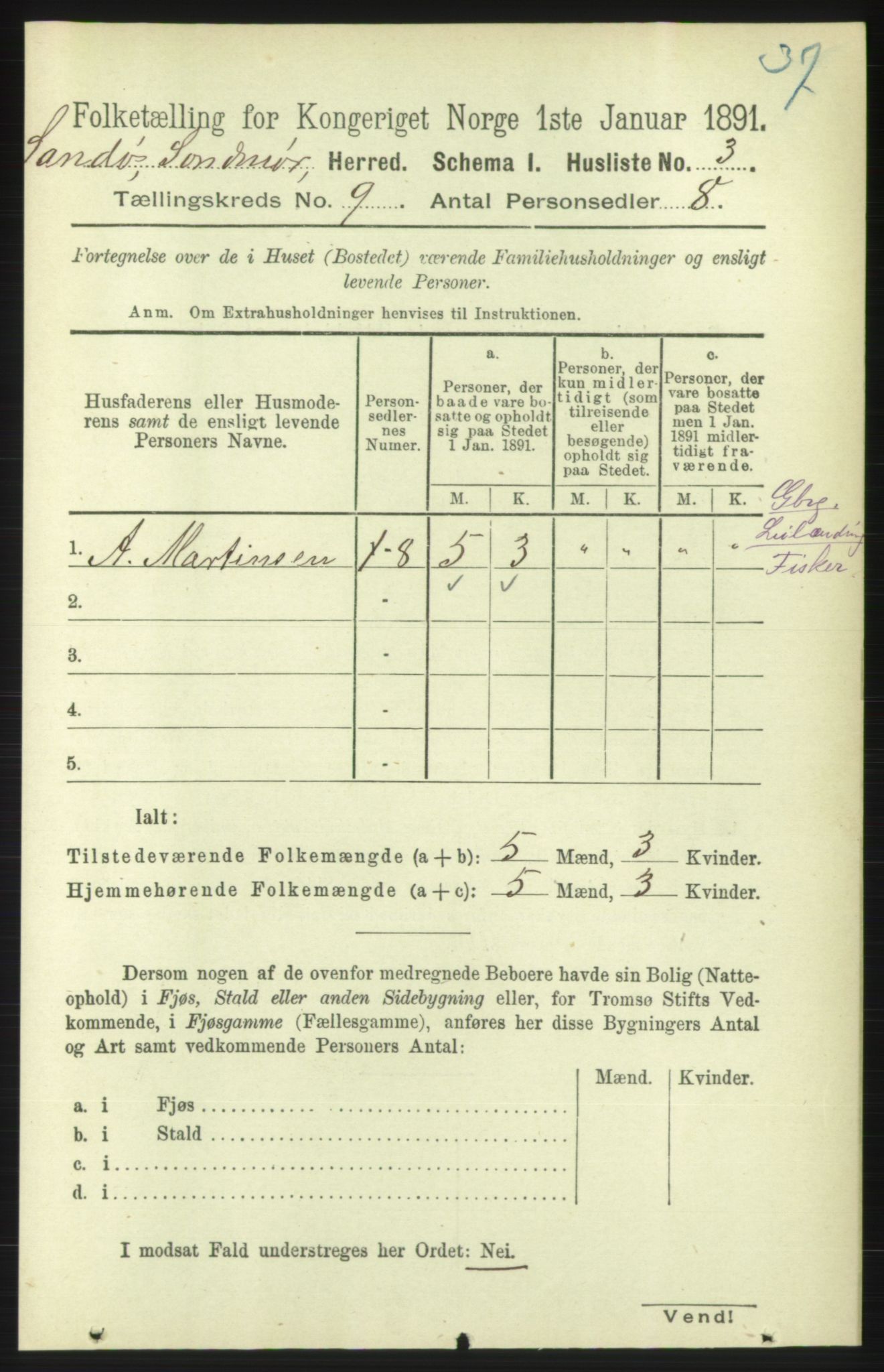 RA, 1891 census for 1514 Sande, 1891, p. 1449