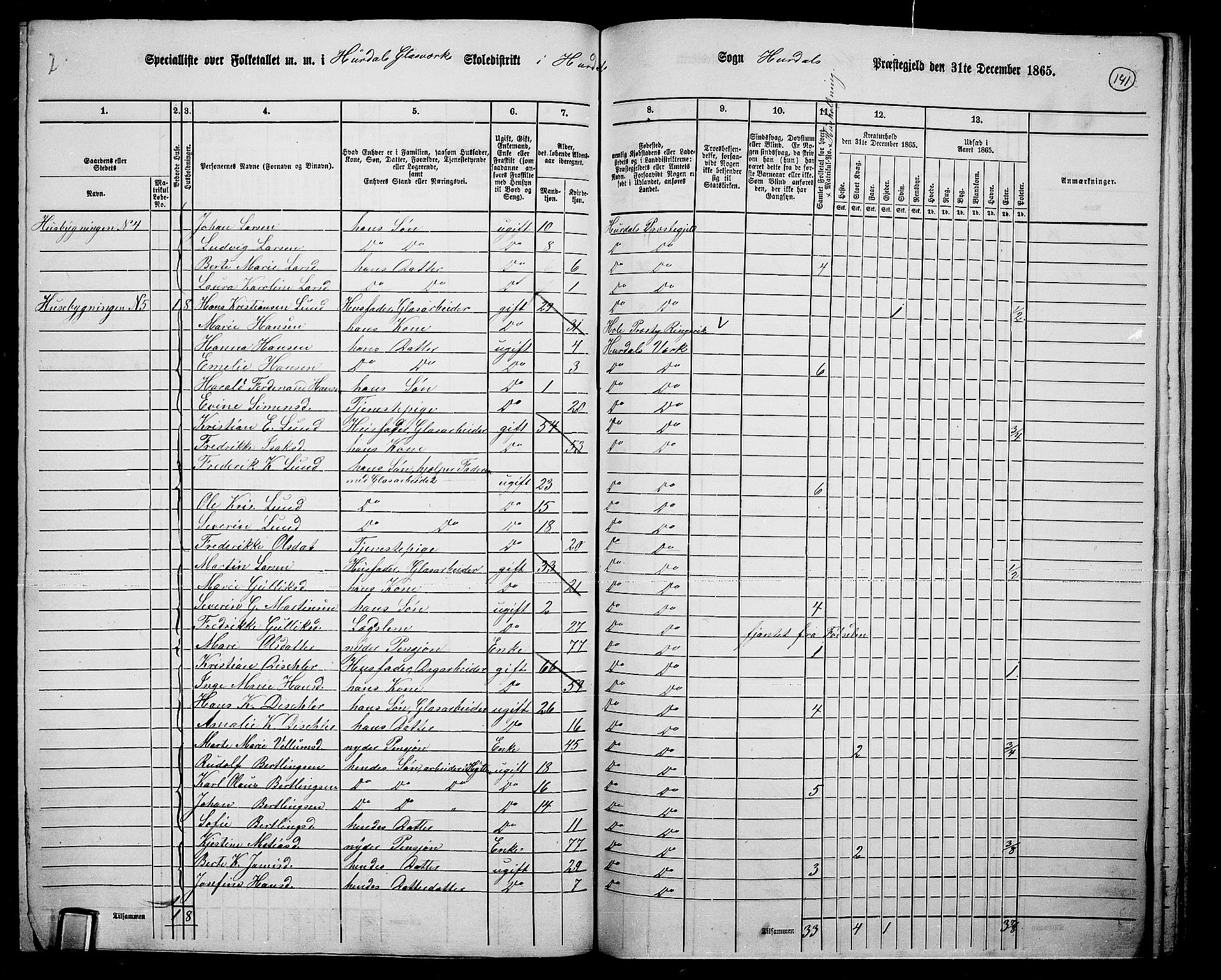 RA, 1865 census for Hurdal, 1865, p. 117