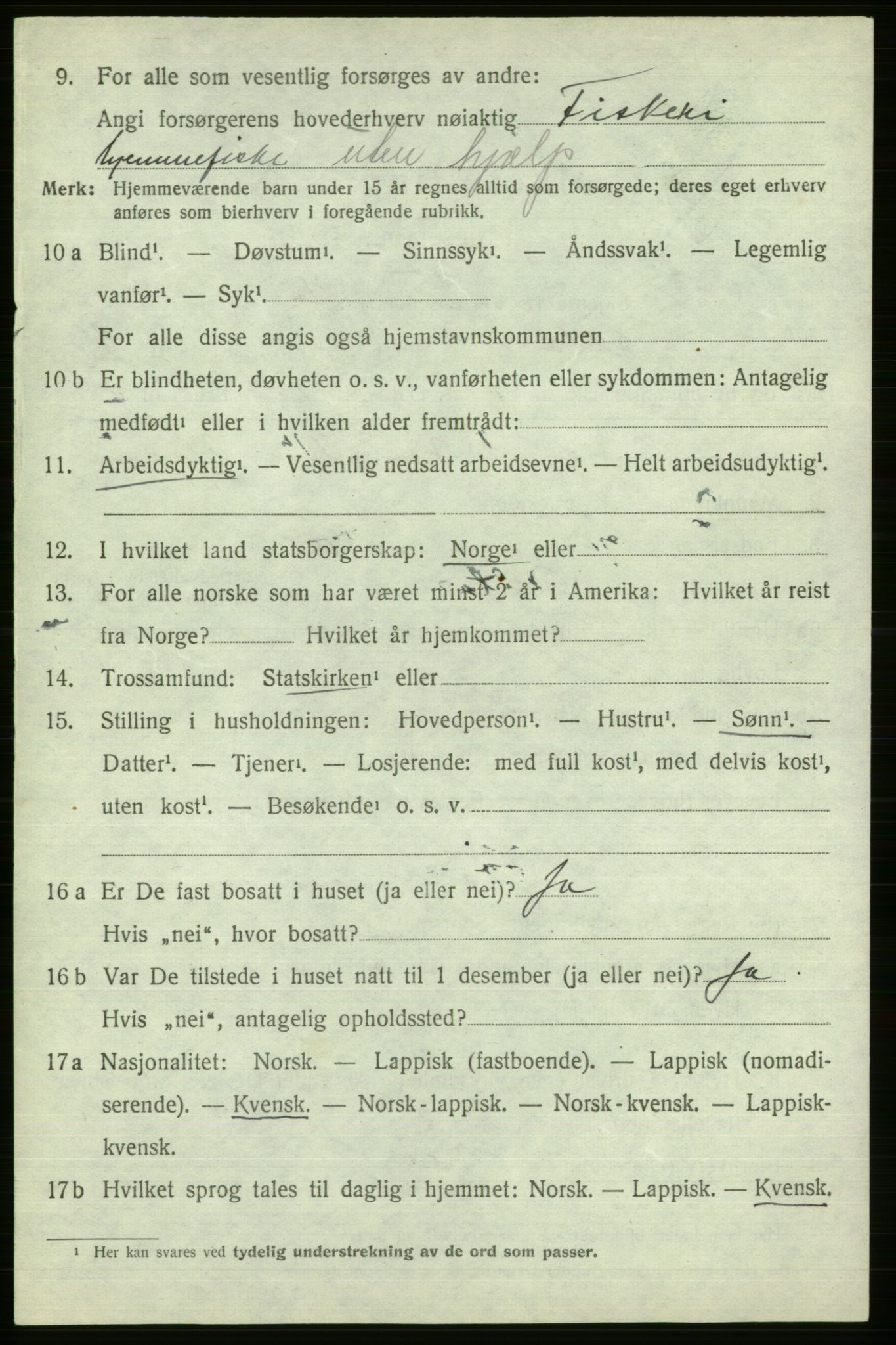 SATØ, 1920 census for Alta, 1920, p. 3896