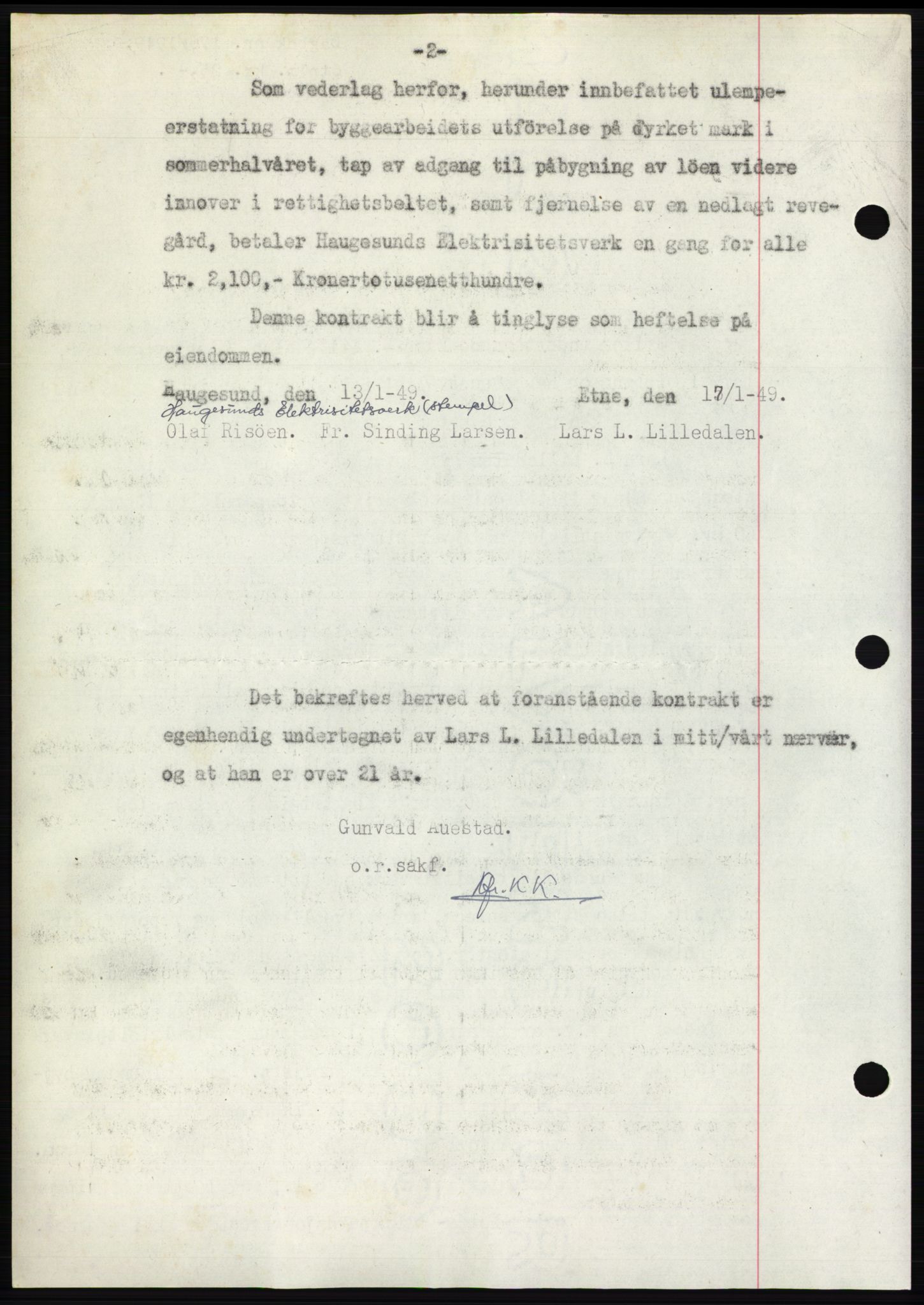 Sunnhordland sorenskrivar, AV/SAB-A-2401: Mortgage book no. B75-79, 1948-1950, Diary no: : 176/1949