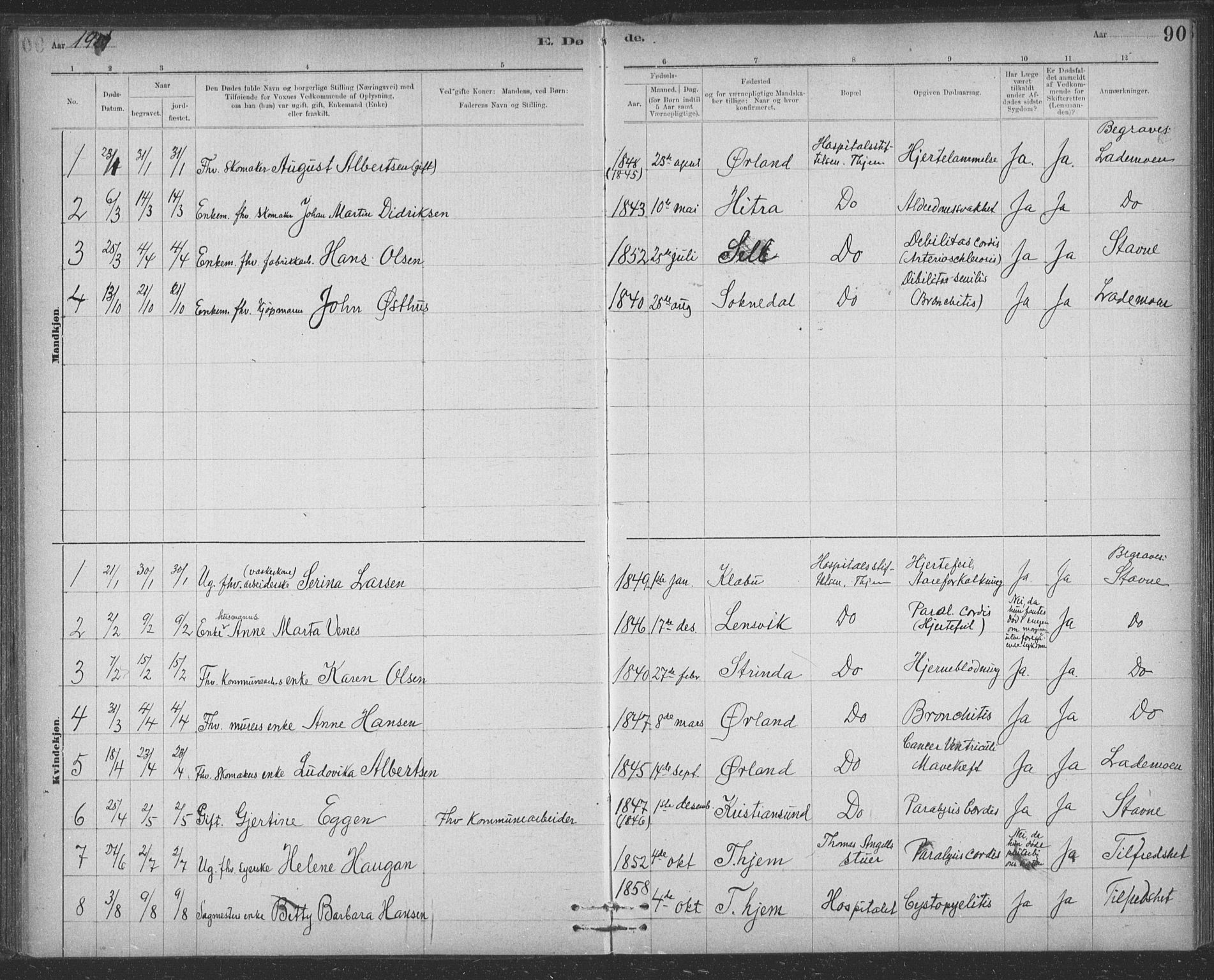 Ministerialprotokoller, klokkerbøker og fødselsregistre - Sør-Trøndelag, SAT/A-1456/623/L0470: Parish register (official) no. 623A04, 1884-1938, p. 90
