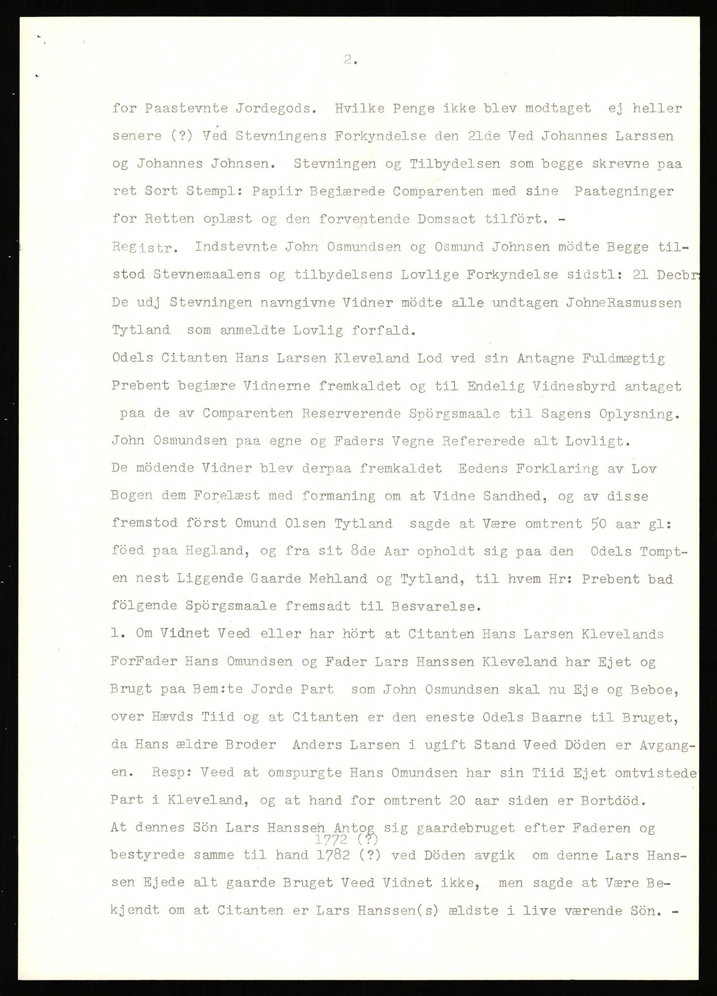 Statsarkivet i Stavanger, SAST/A-101971/03/Y/Yj/L0047: Avskrifter sortert etter gårdsnavn: Kirketeigen - Klovning, 1750-1930, p. 402