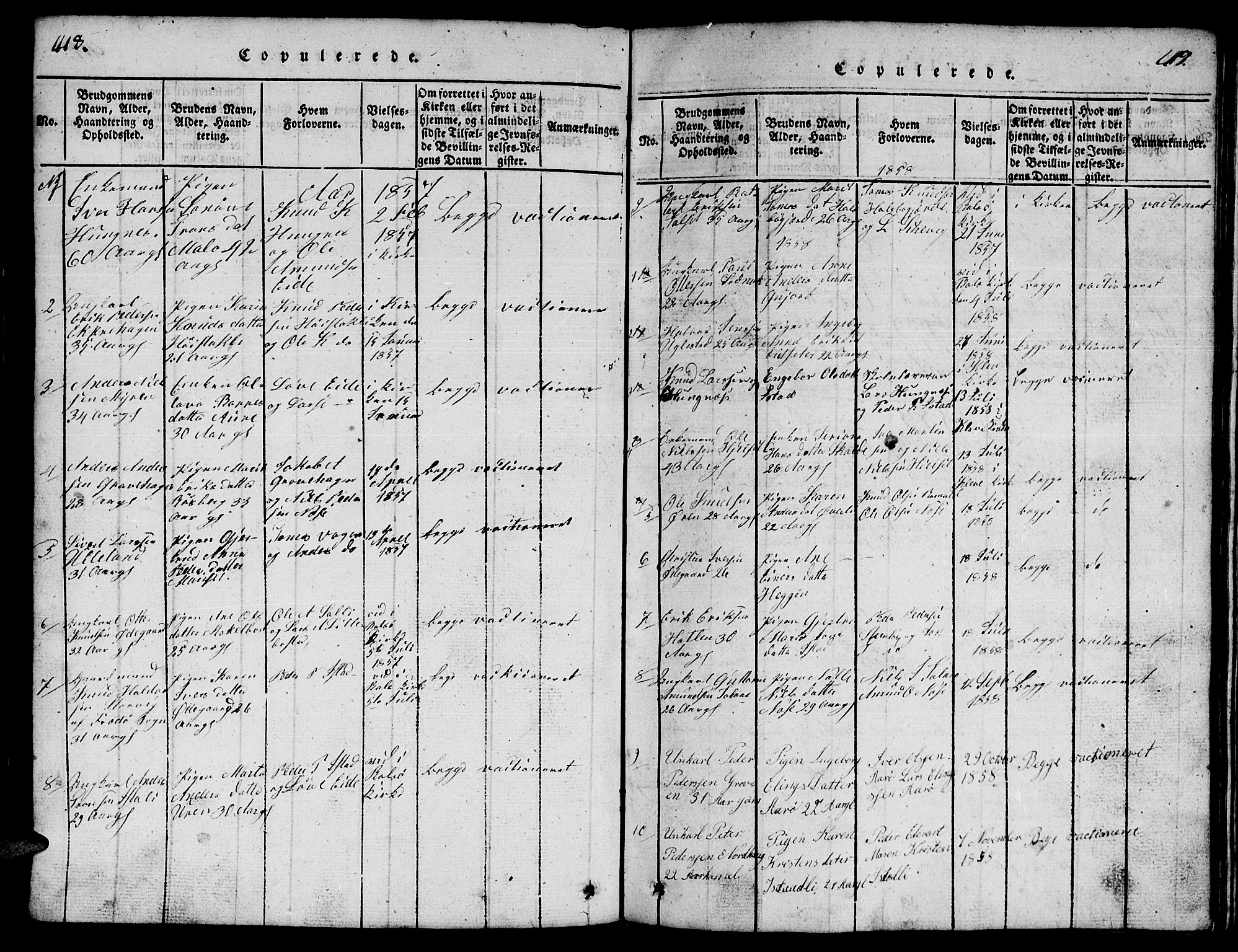 Ministerialprotokoller, klokkerbøker og fødselsregistre - Møre og Romsdal, SAT/A-1454/557/L0683: Parish register (copy) no. 557C01, 1818-1862, p. 418-419
