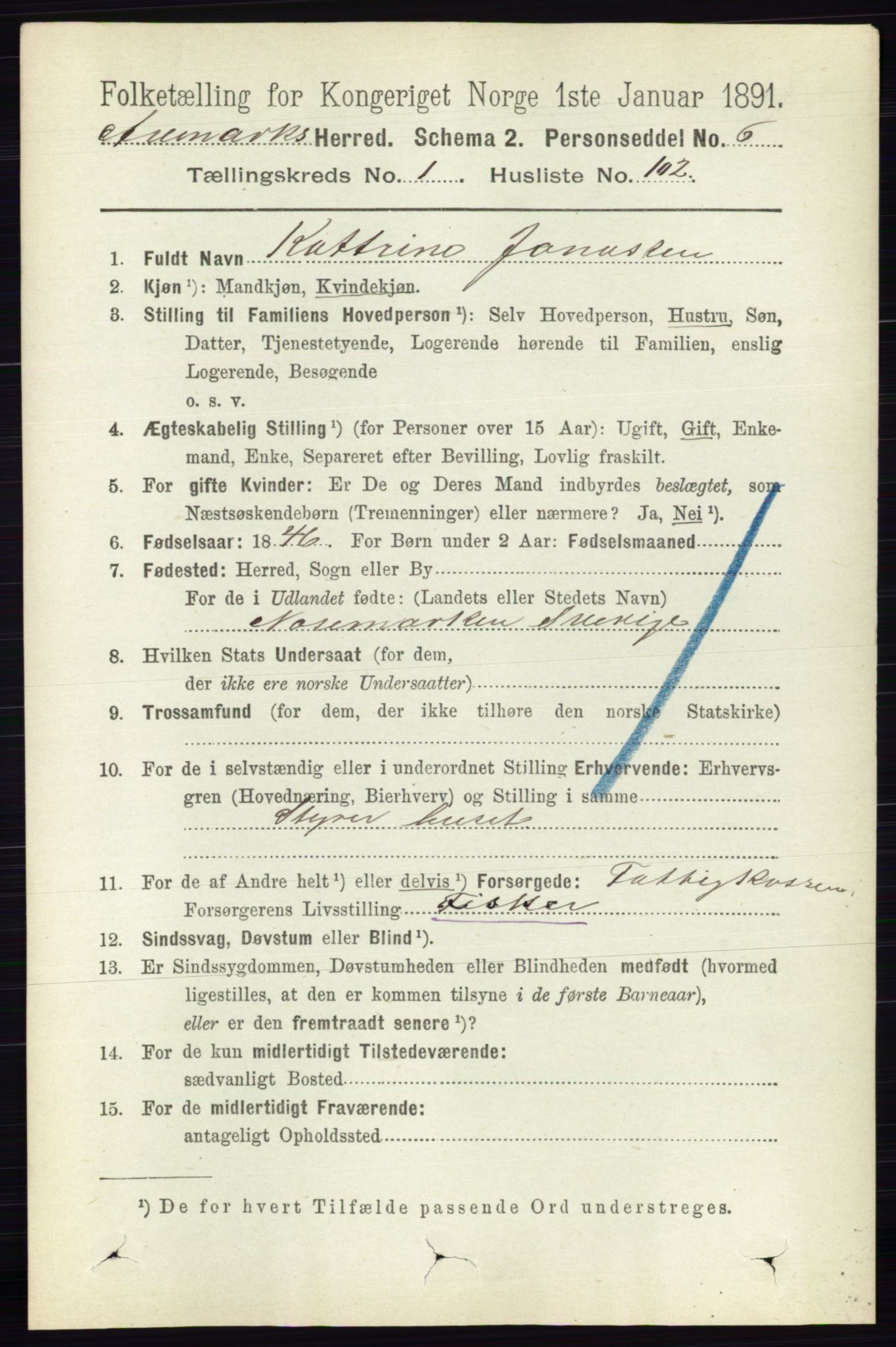RA, 1891 census for 0118 Aremark, 1891, p. 705