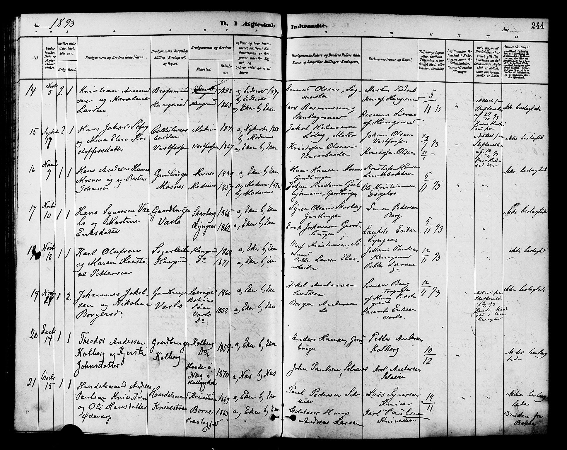 Eiker kirkebøker, AV/SAKO-A-4/F/Fb/L0002: Parish register (official) no. II 2, 1889-1896, p. 244