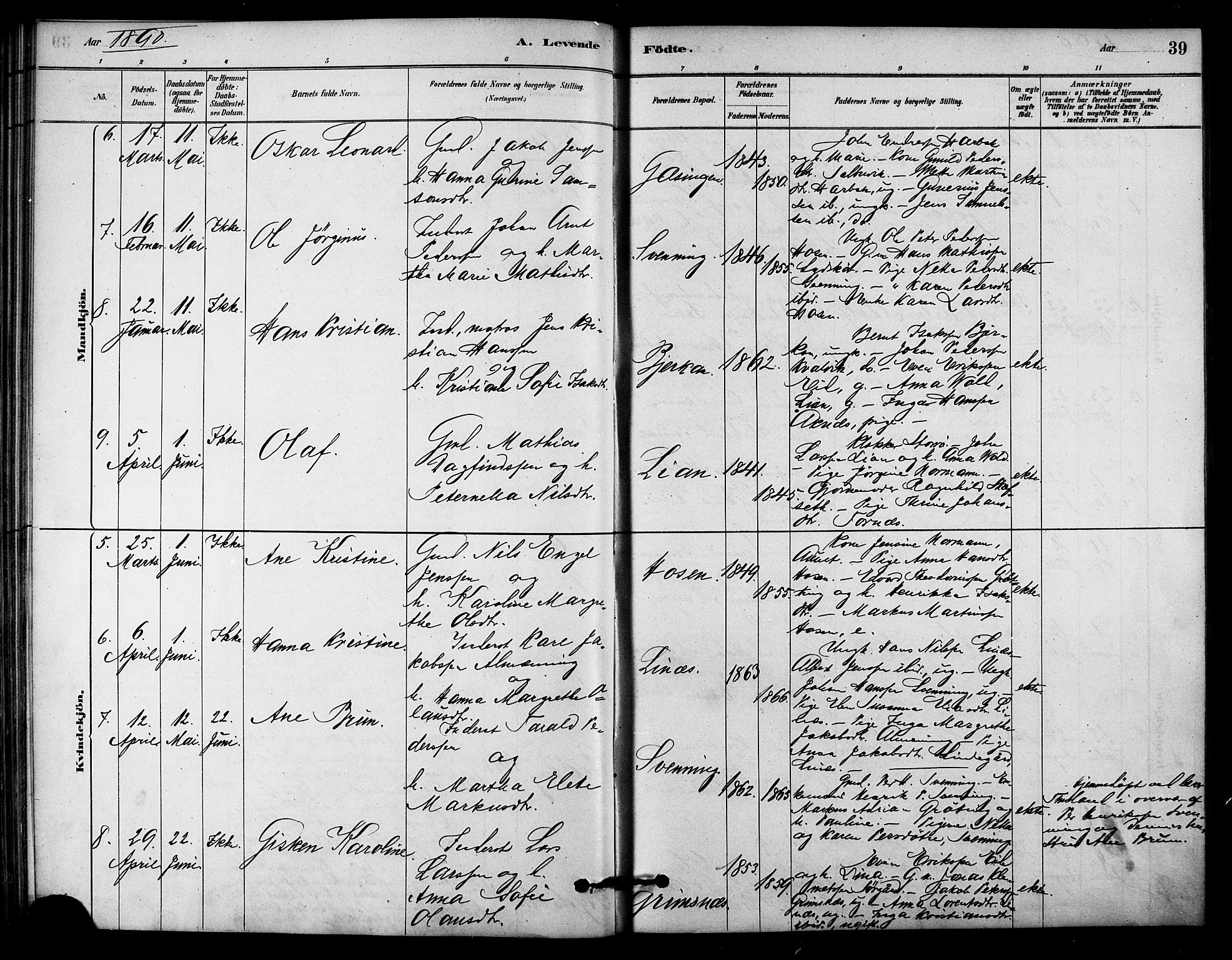 Ministerialprotokoller, klokkerbøker og fødselsregistre - Sør-Trøndelag, SAT/A-1456/656/L0692: Parish register (official) no. 656A01, 1879-1893, p. 39