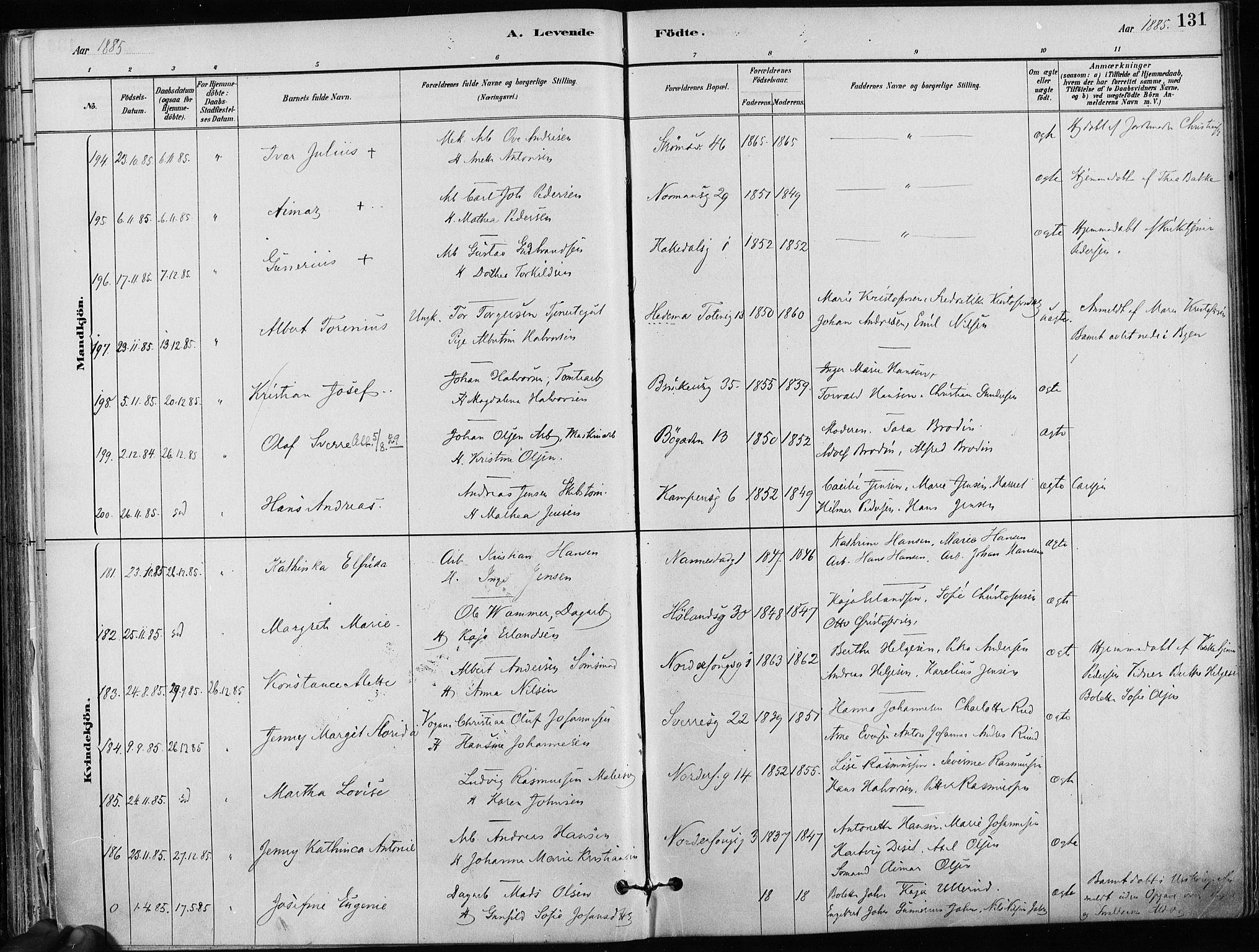 Kampen prestekontor Kirkebøker, SAO/A-10853/F/Fa/L0001: Parish register (official) no. I 1, 1880-1886, p. 131