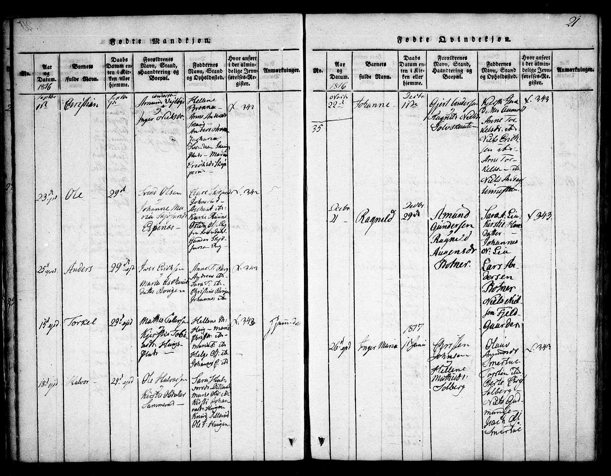 Skiptvet prestekontor Kirkebøker, SAO/A-20009/F/Fa/L0005: Parish register (official) no. 5, 1814-1838, p. 21