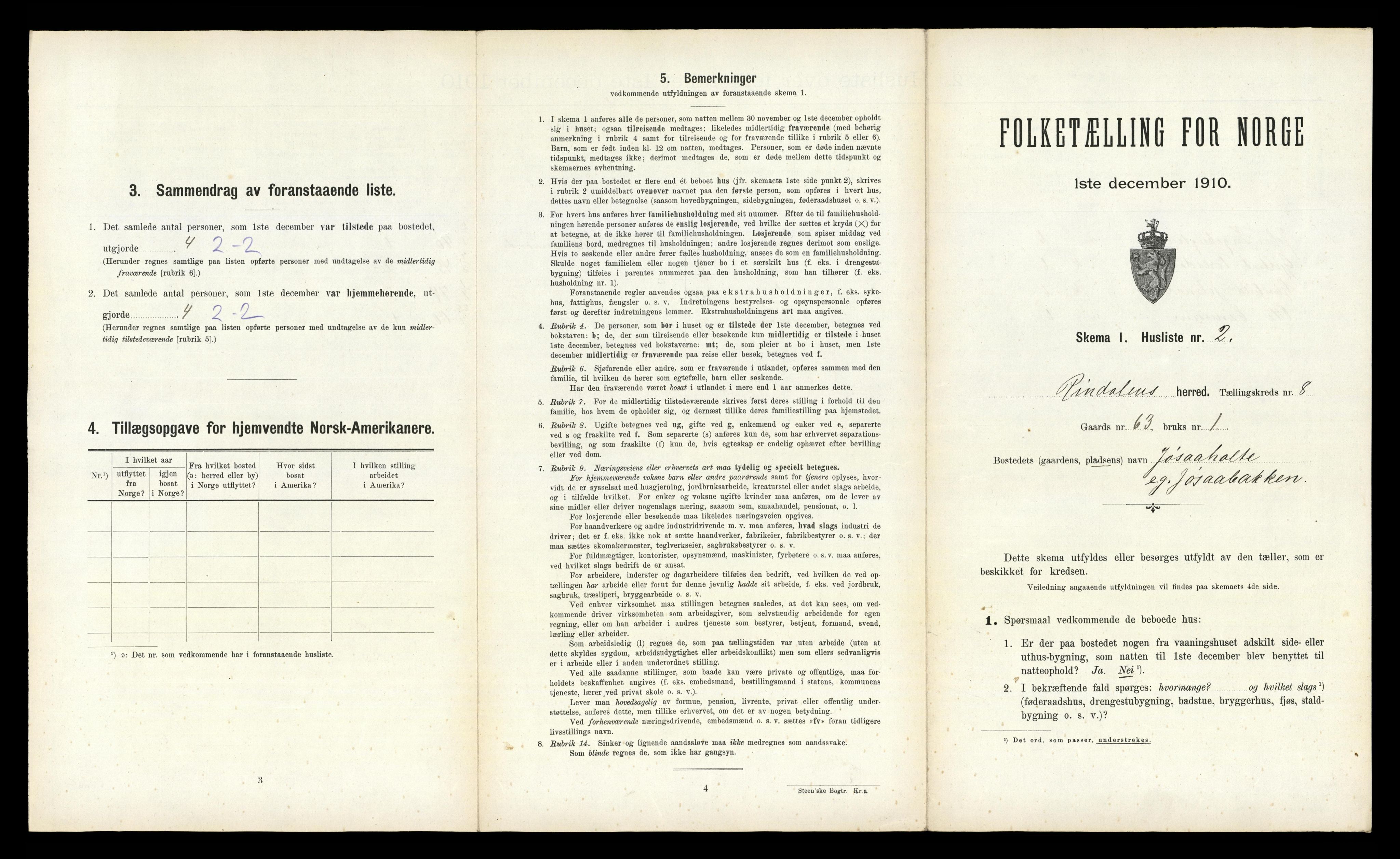 RA, 1910 census for Rindal, 1910, p. 643