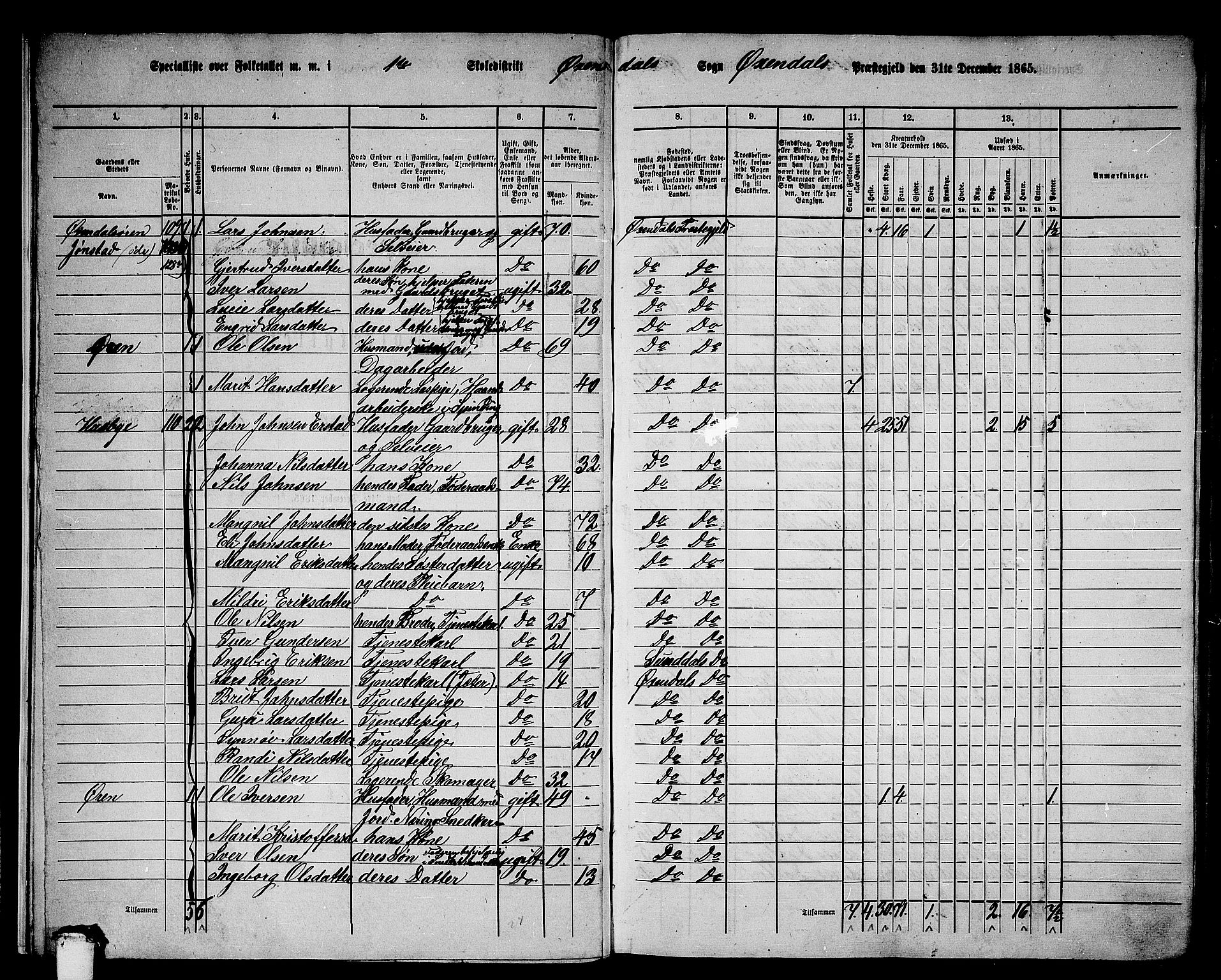 RA, 1865 census for Øksendal, 1865, p. 9