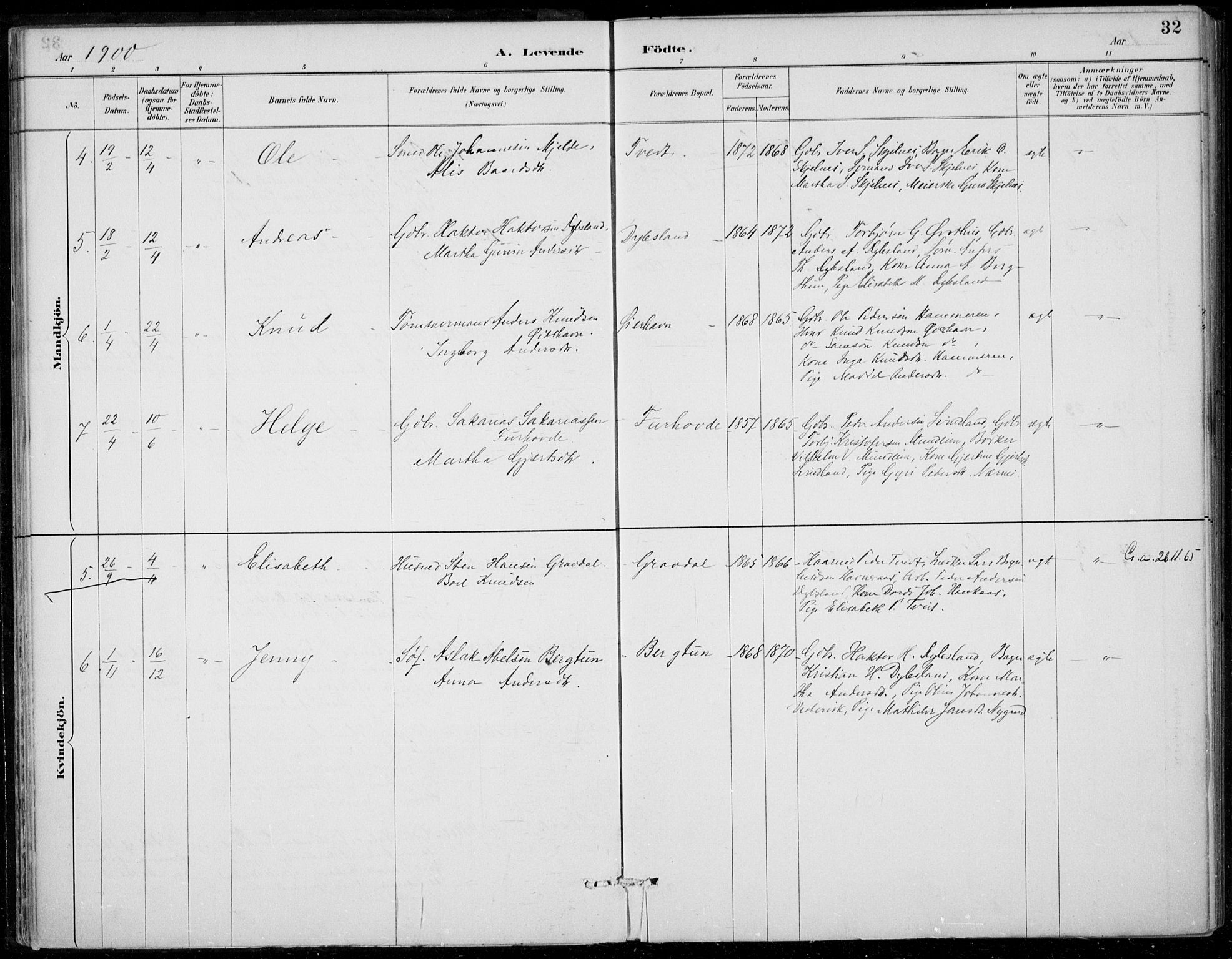 Strandebarm sokneprestembete, SAB/A-78401/H/Haa: Parish register (official) no. D  1, 1886-1912, p. 32