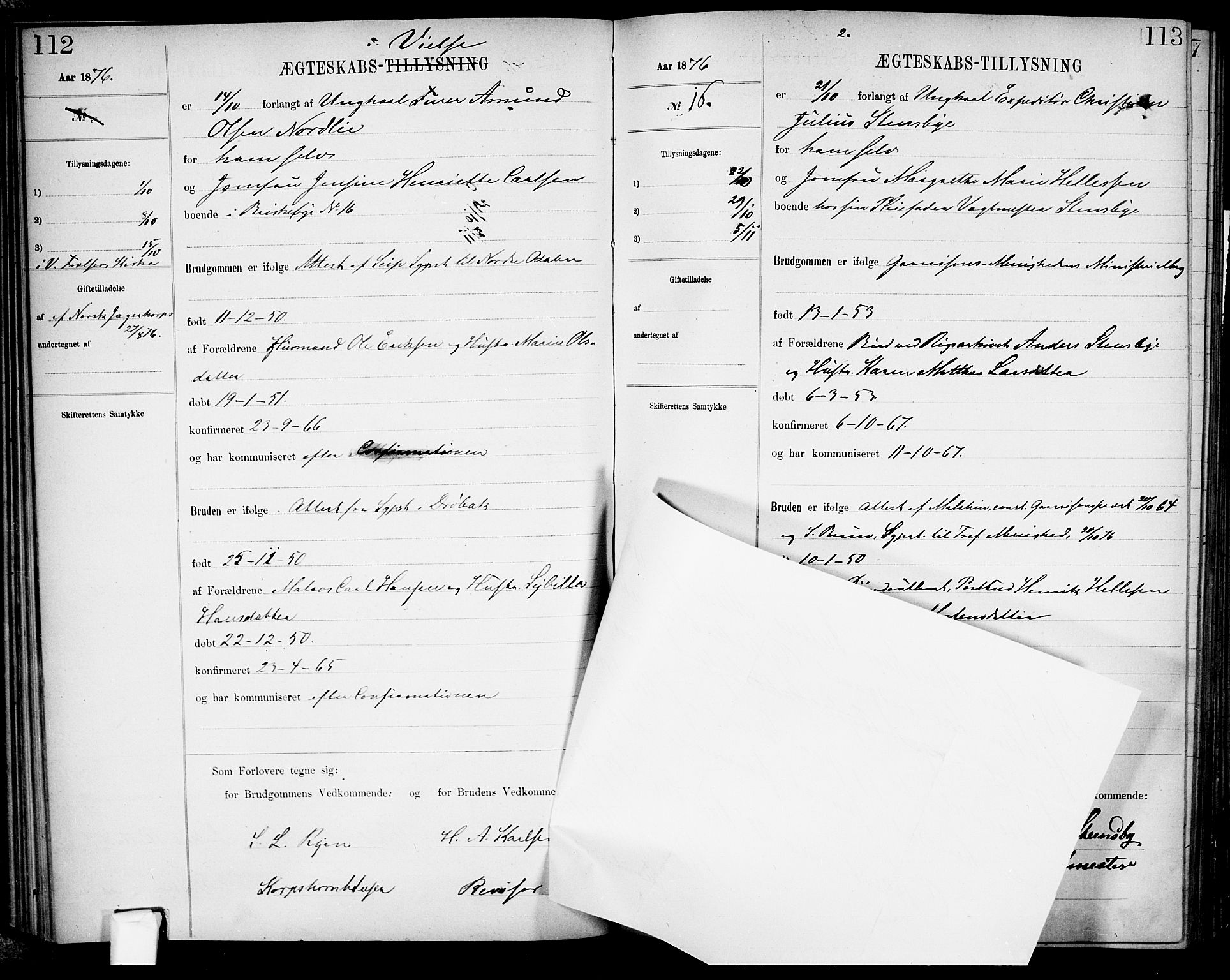 Garnisonsmenigheten Kirkebøker, AV/SAO-A-10846/H/Ha/L0007: Banns register no. I 7, 1872-1893, p. 112-113