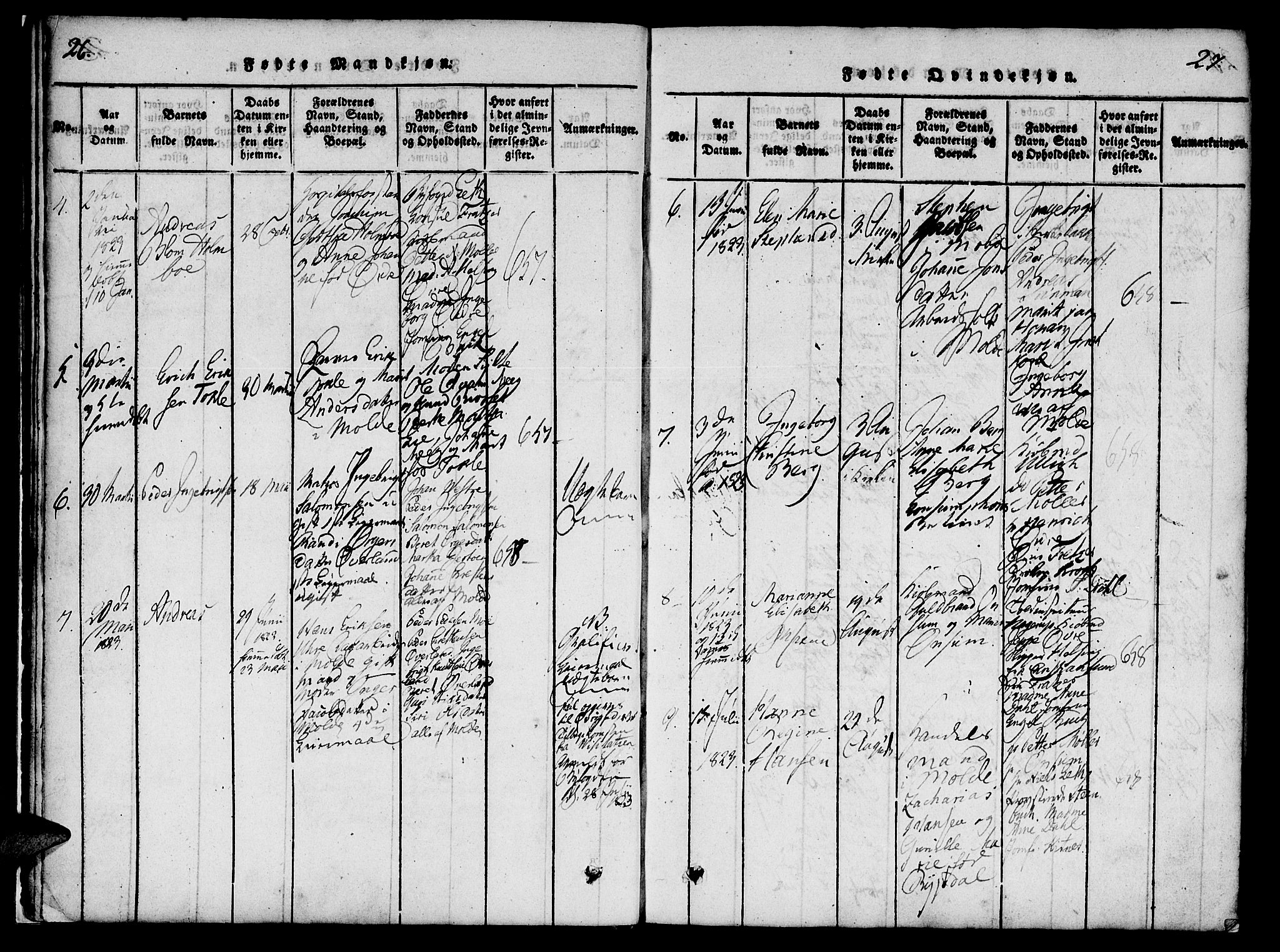Ministerialprotokoller, klokkerbøker og fødselsregistre - Møre og Romsdal, SAT/A-1454/558/L0688: Parish register (official) no. 558A02, 1818-1843, p. 26-27