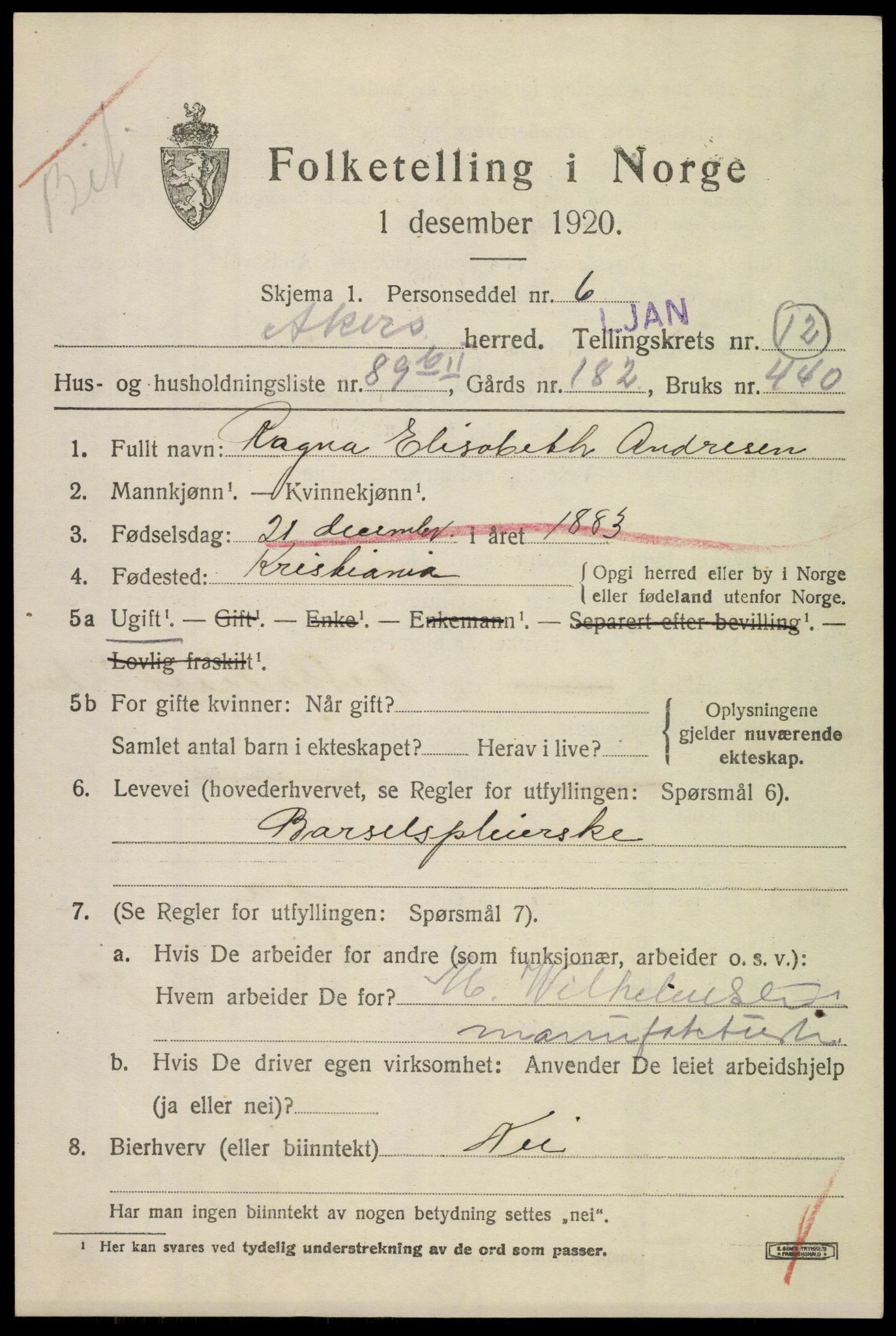 SAO, 1920 census for Aker, 1920, p. 77052