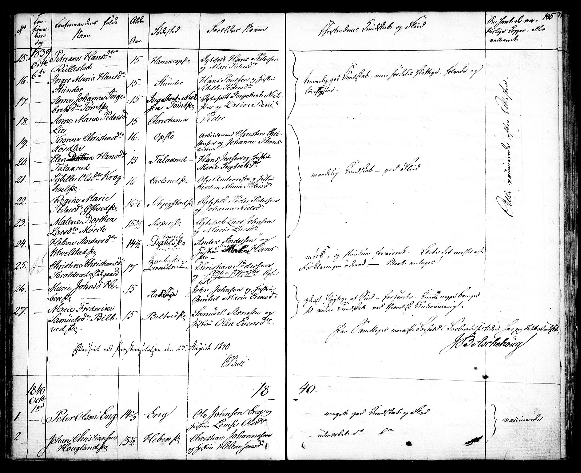 Kråkstad prestekontor Kirkebøker, SAO/A-10125a/F/Fa/L0005: Parish register (official) no. I 5, 1837-1847, p. 105