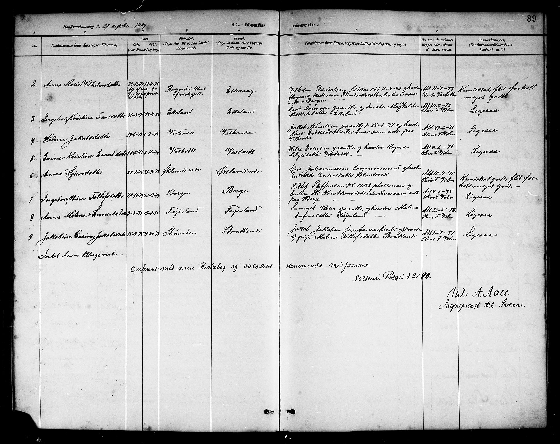 Sveio Sokneprestembete, AV/SAB-A-78501/H/Hab: Parish register (copy) no. B 2, 1887-1911, p. 89