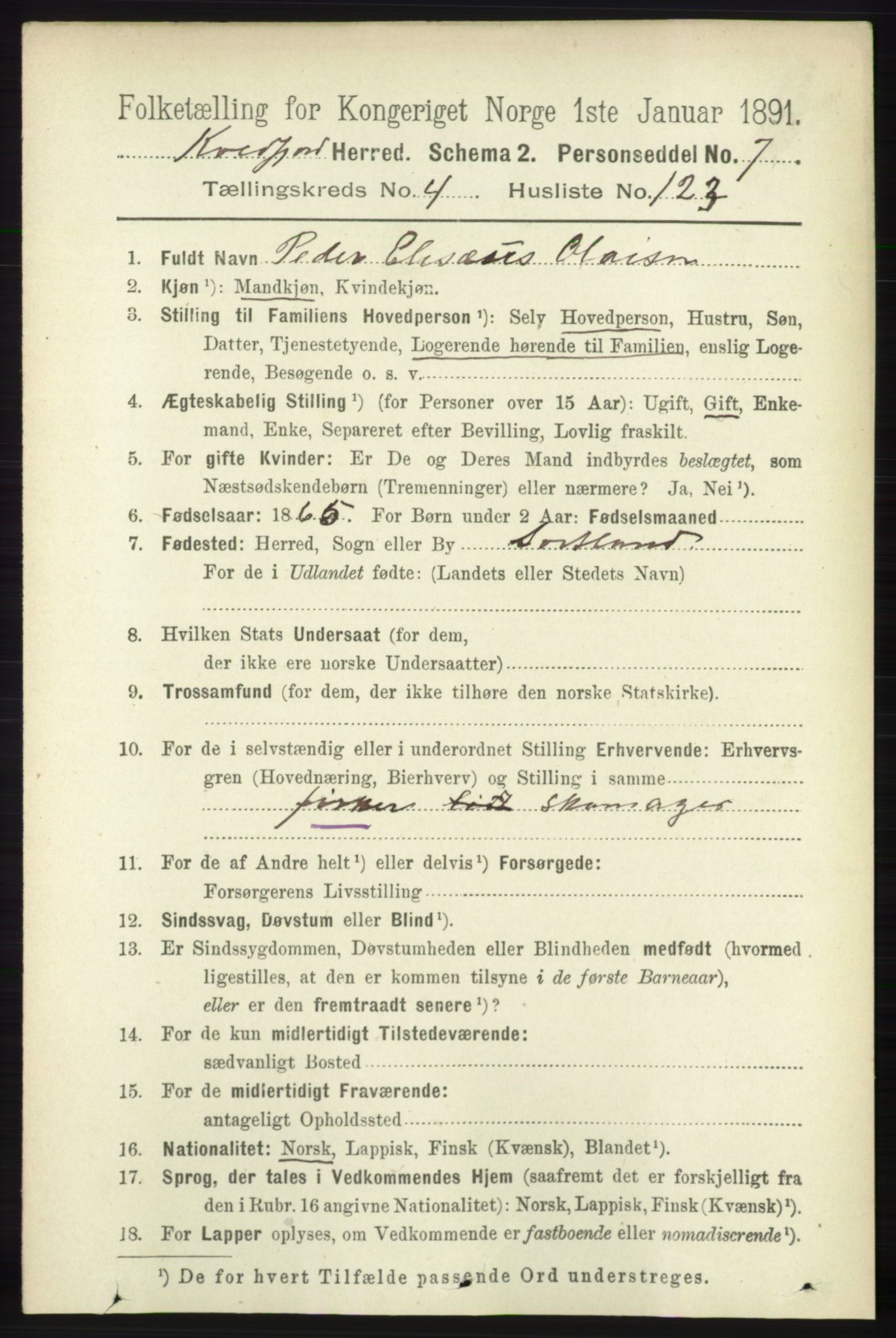 RA, 1891 census for 1911 Kvæfjord, 1891, p. 2675