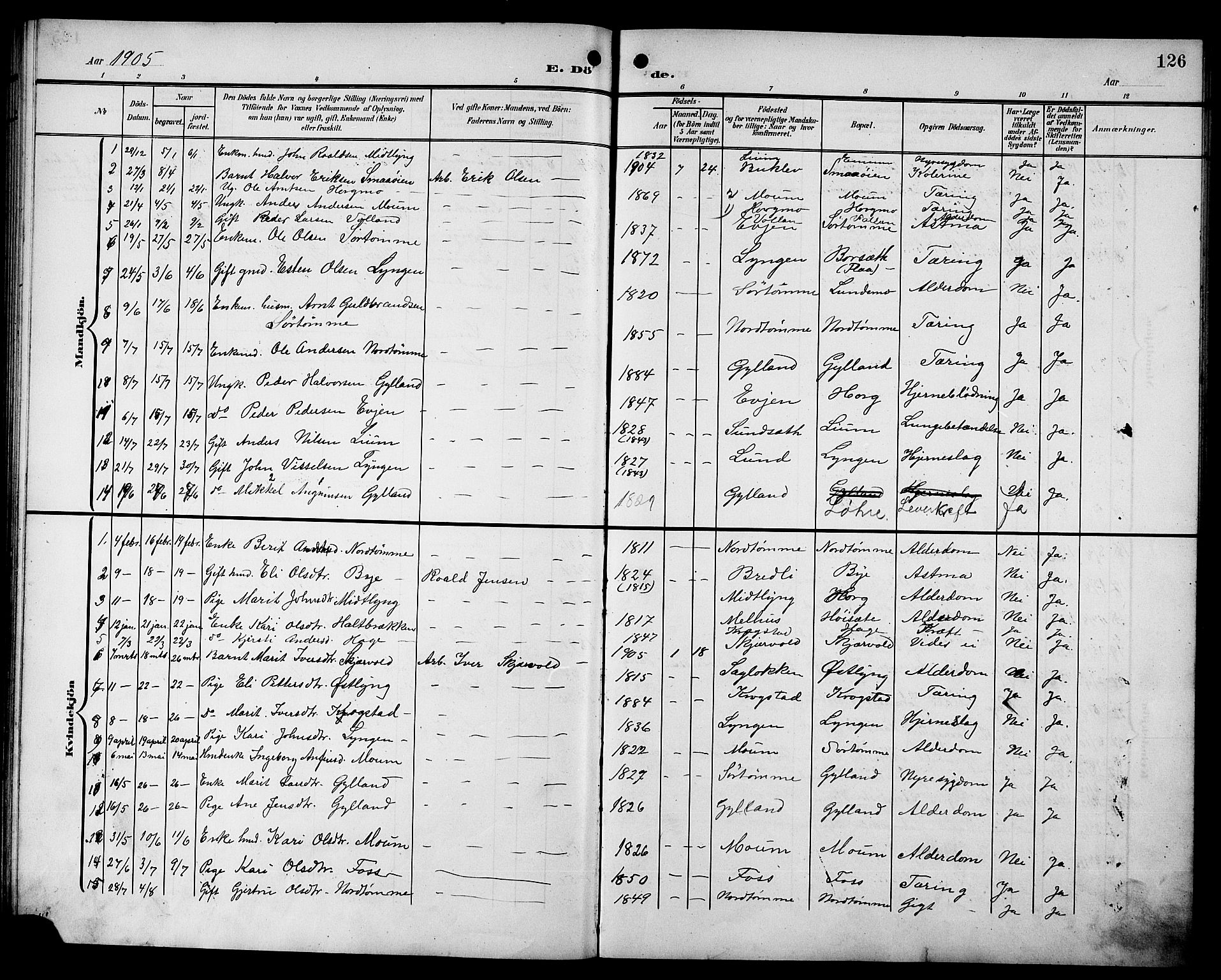 Ministerialprotokoller, klokkerbøker og fødselsregistre - Sør-Trøndelag, SAT/A-1456/692/L1112: Parish register (copy) no. 692C07, 1904-1918, p. 126