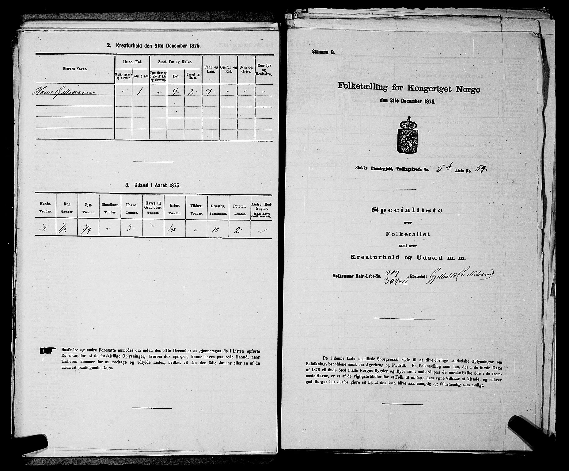 SAKO, 1875 census for 0720P Stokke, 1875, p. 1236