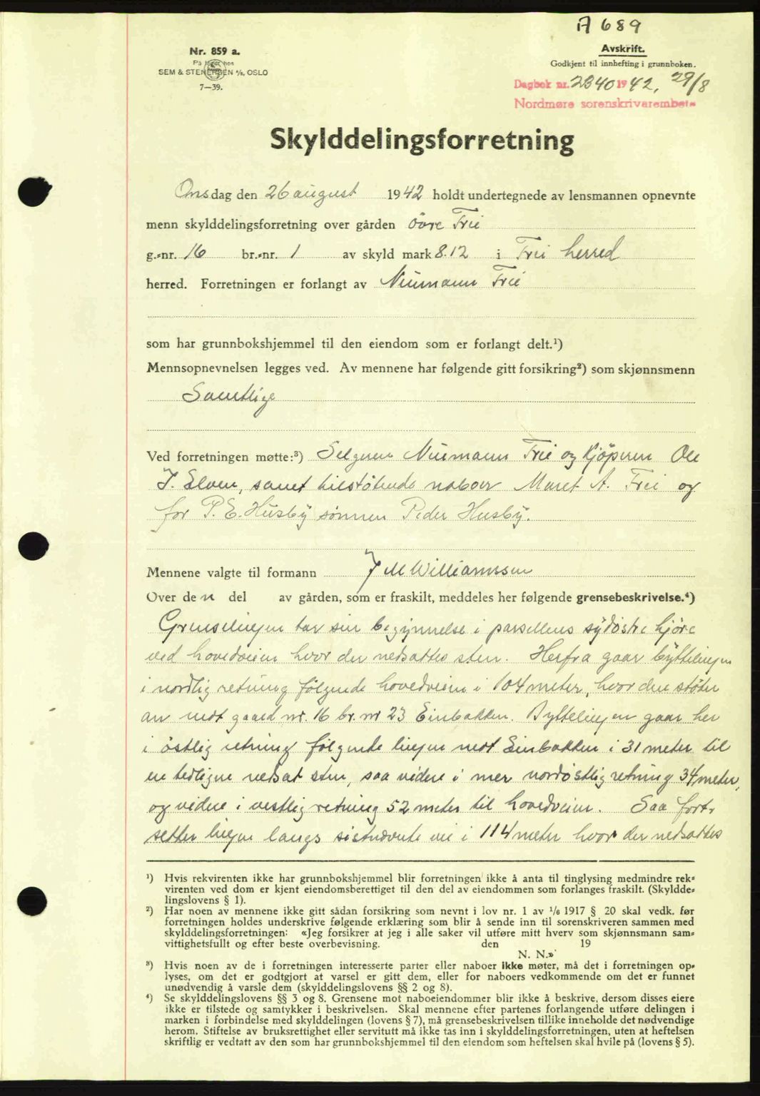 Nordmøre sorenskriveri, AV/SAT-A-4132/1/2/2Ca: Mortgage book no. A93, 1942-1942, Diary no: : 2340/1942