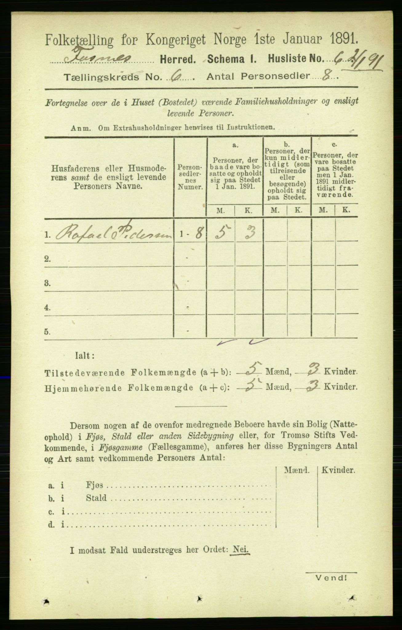 RA, 1891 census for 1748 Fosnes, 1891, p. 2725