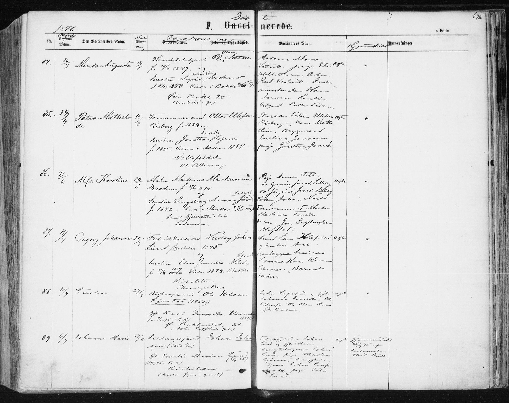 Ministerialprotokoller, klokkerbøker og fødselsregistre - Sør-Trøndelag, SAT/A-1456/604/L0186: Parish register (official) no. 604A07, 1866-1877, p. 672