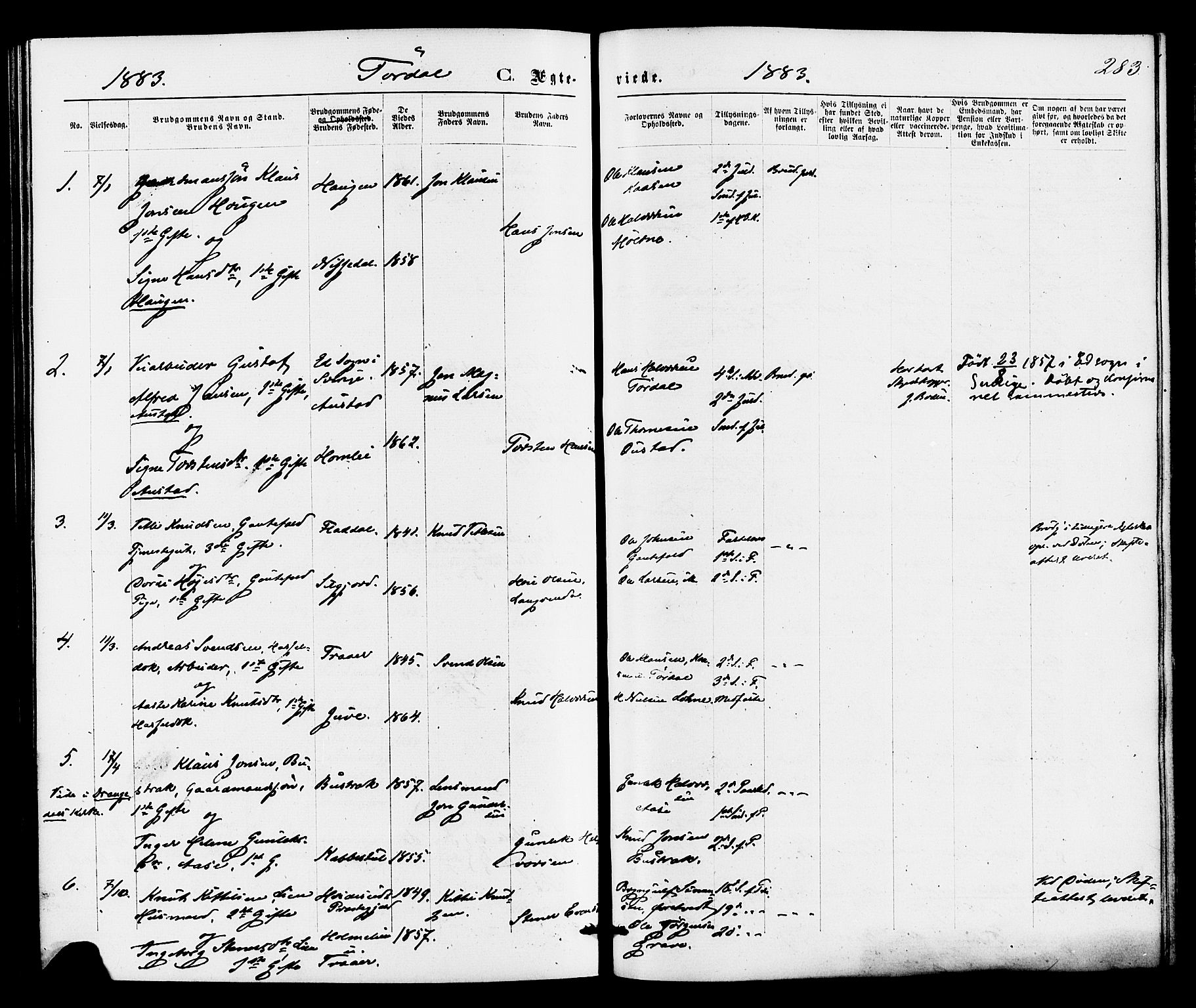 Drangedal kirkebøker, SAKO/A-258/F/Fa/L0009: Parish register (official) no. 9 /2, 1872-1884, p. 283