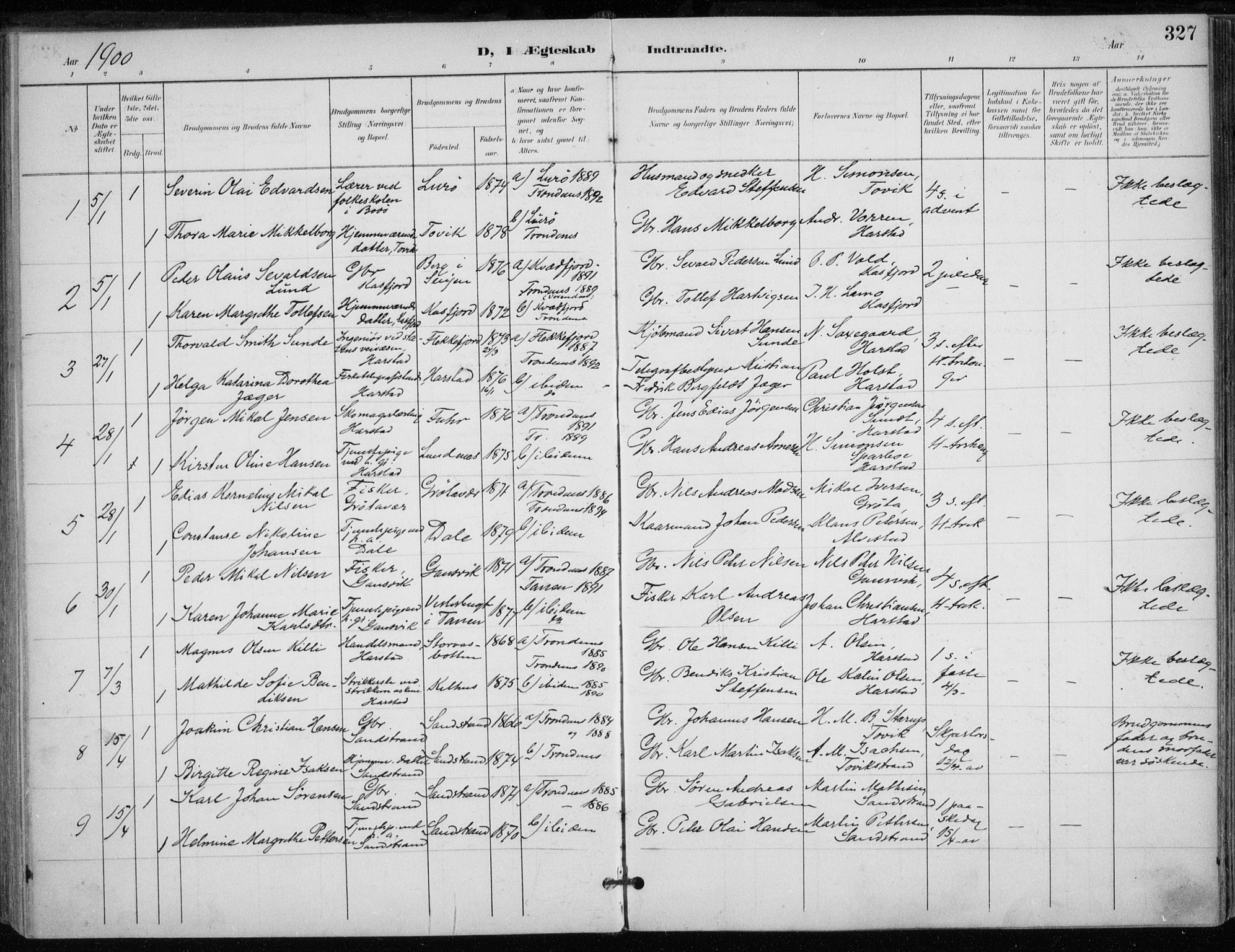Trondenes sokneprestkontor, SATØ/S-1319/H/Ha/L0017kirke: Parish register (official) no. 17, 1899-1908, p. 327