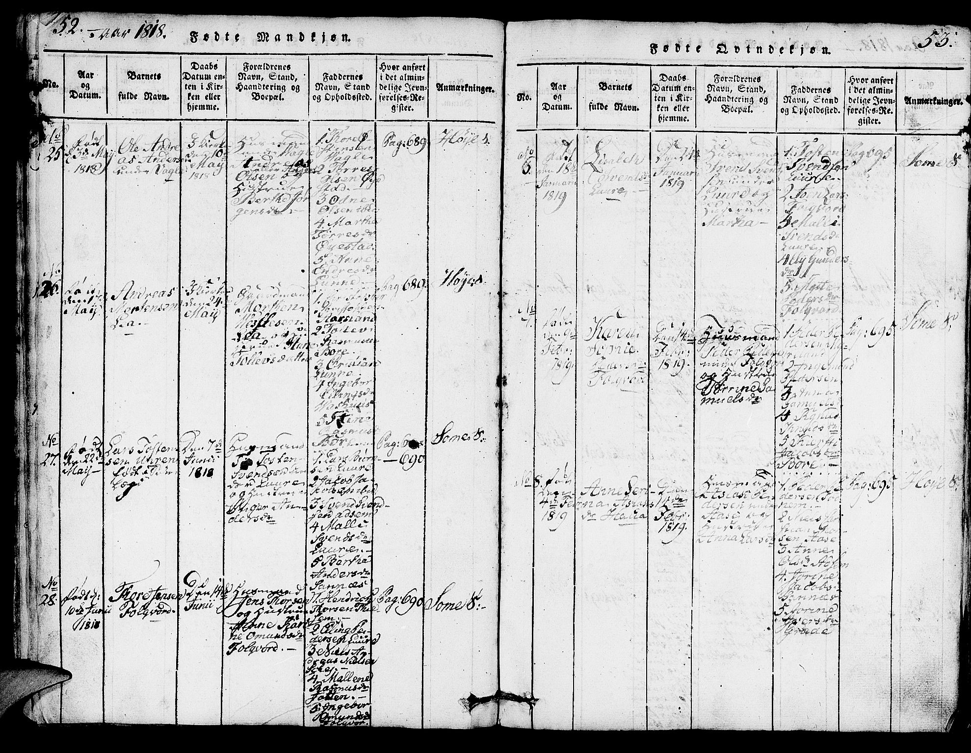 Høyland sokneprestkontor, SAST/A-101799/001/30BA/L0006: Parish register (official) no. A 6, 1815-1825, p. 52-53