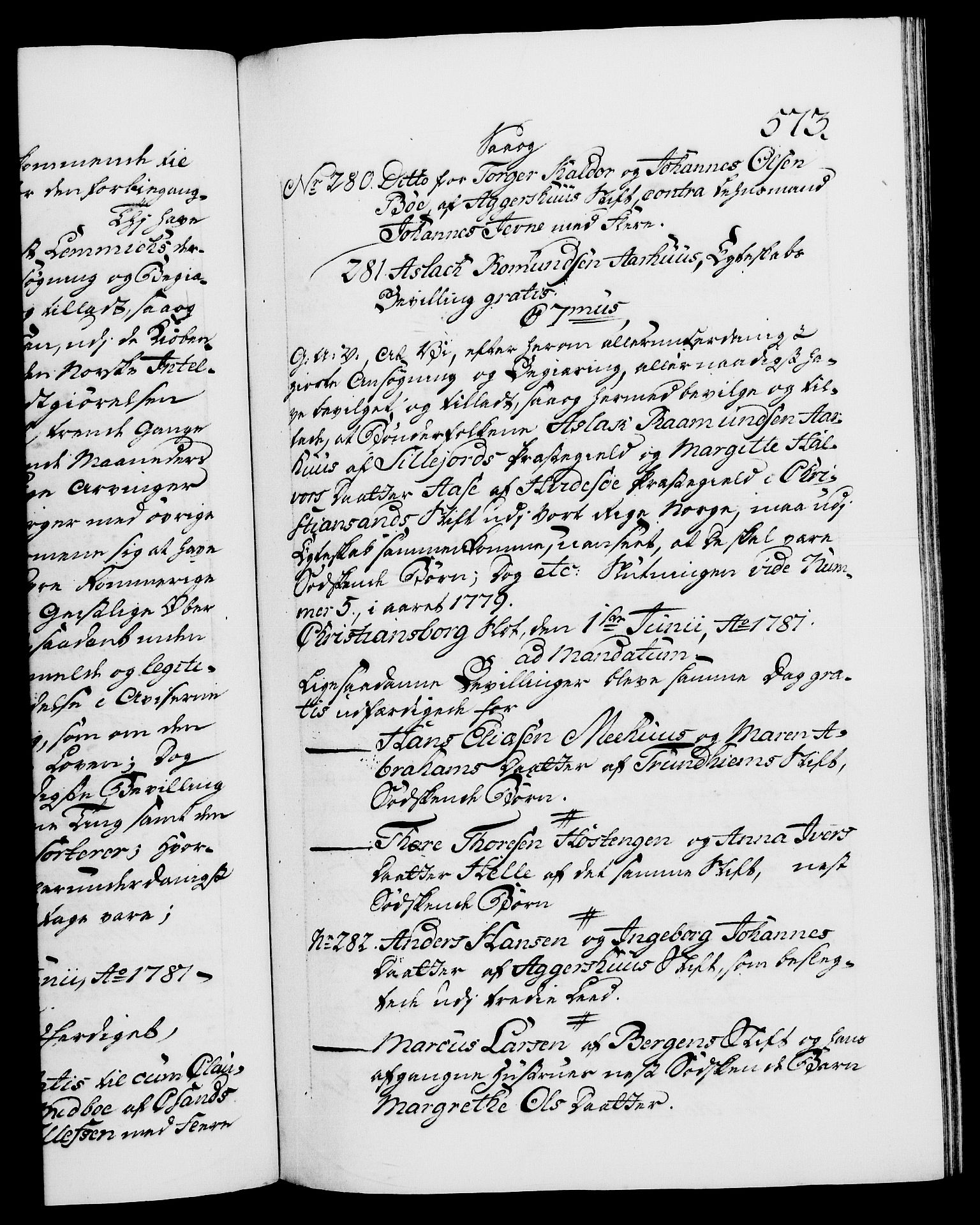 Danske Kanselli 1572-1799, RA/EA-3023/F/Fc/Fca/Fcaa/L0048: Norske registre, 1779-1781, p. 573a