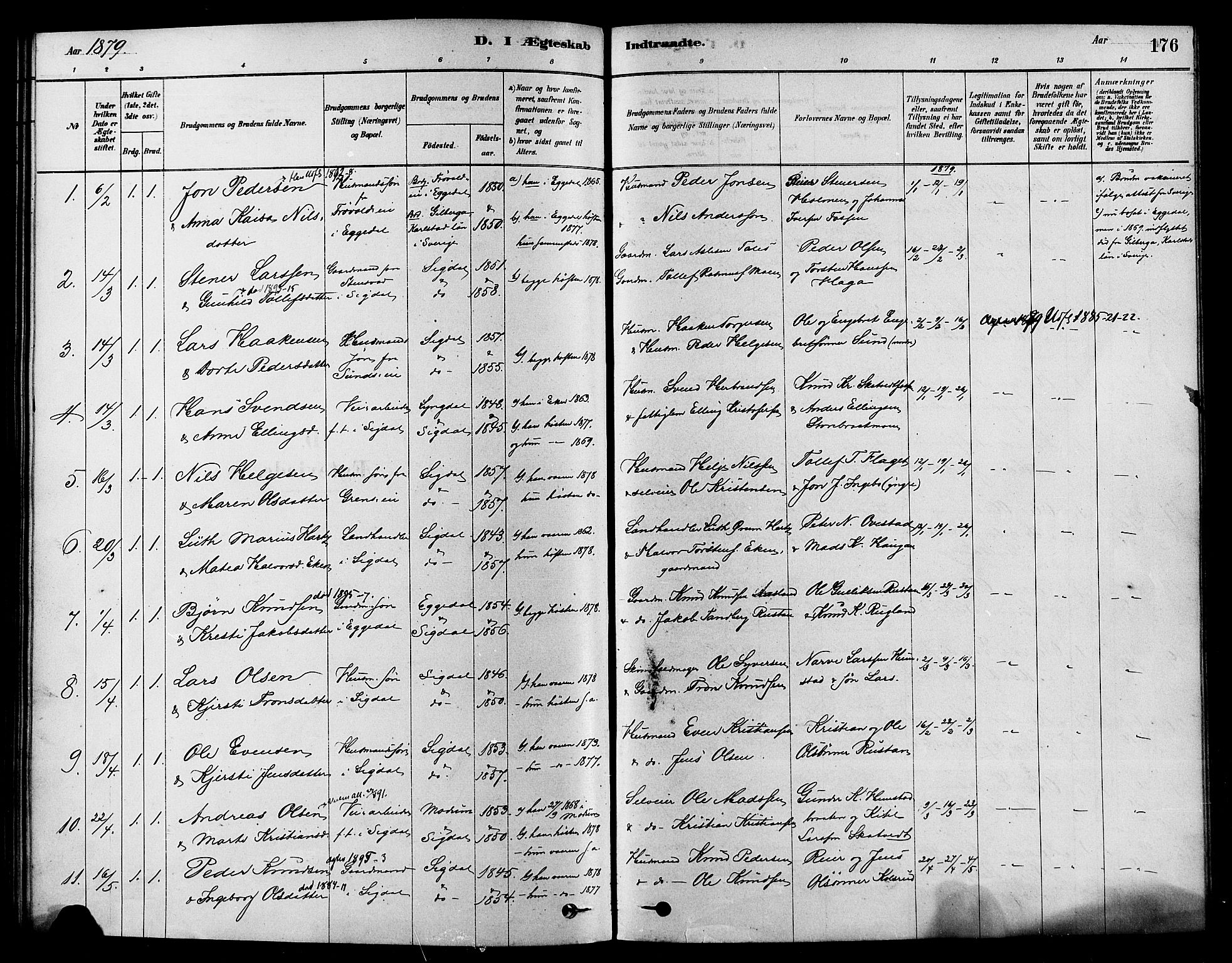 Sigdal kirkebøker, SAKO/A-245/F/Fa/L0011: Parish register (official) no. I 11, 1879-1887, p. 176