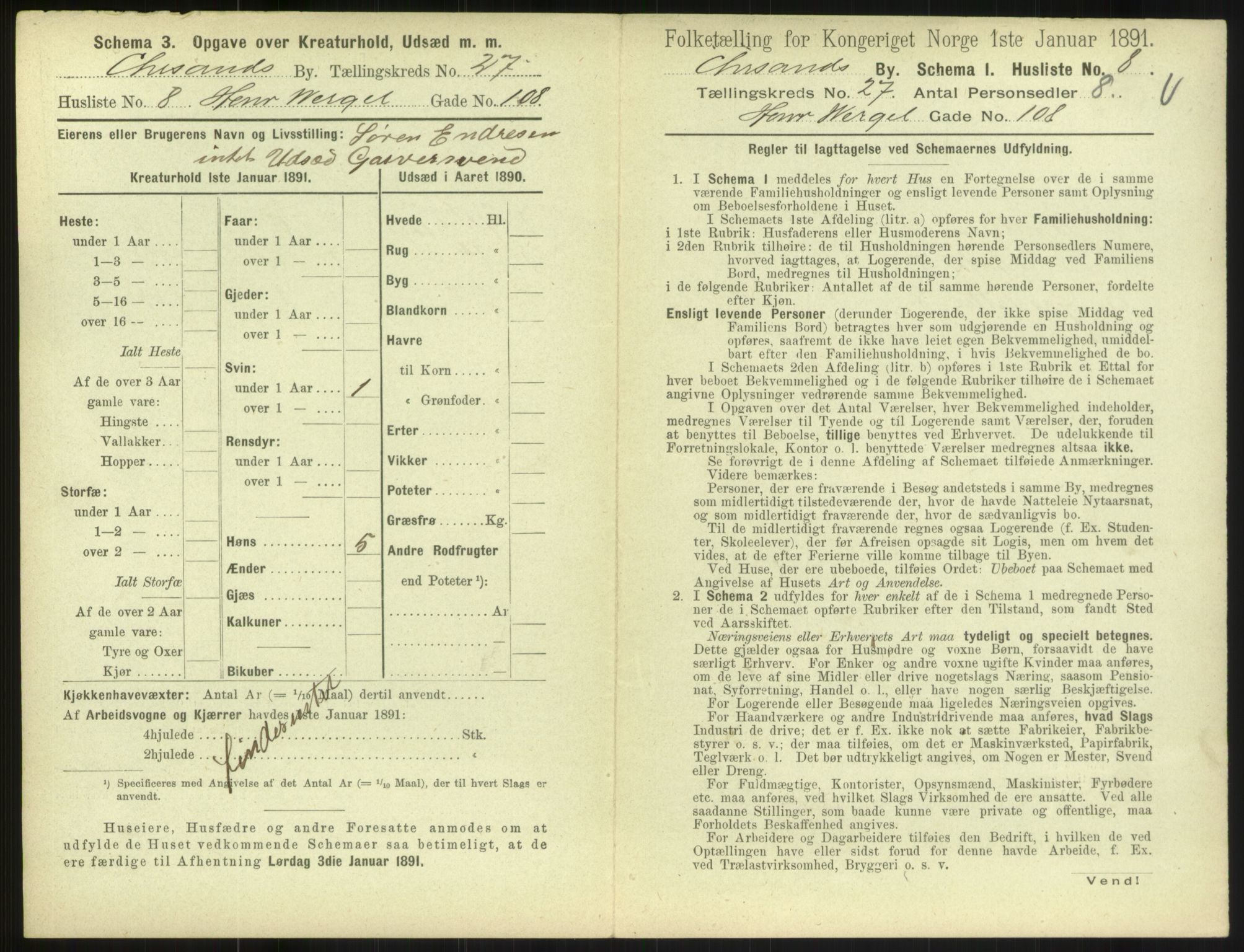 RA, 1891 census for 1001 Kristiansand, 1891, p. 1510