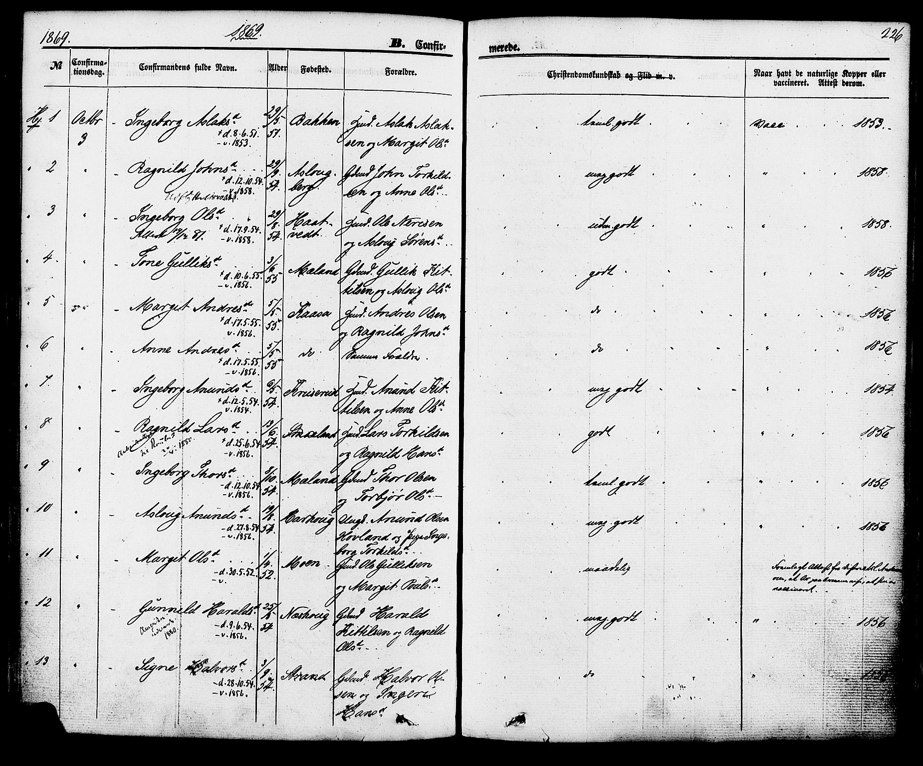 Hjartdal kirkebøker, AV/SAKO-A-270/F/Fa/L0009: Parish register (official) no. I 9, 1860-1879, p. 226