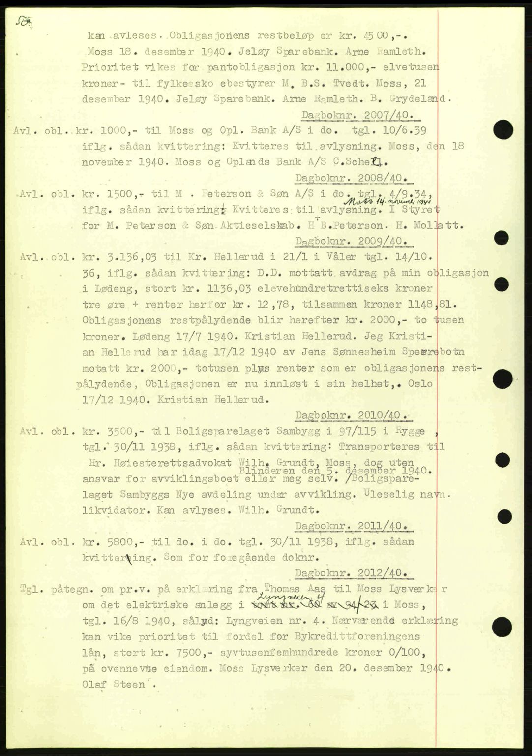 Moss sorenskriveri, SAO/A-10168: Mortgage book no. B10, 1940-1941, Diary no: : 2007/1940