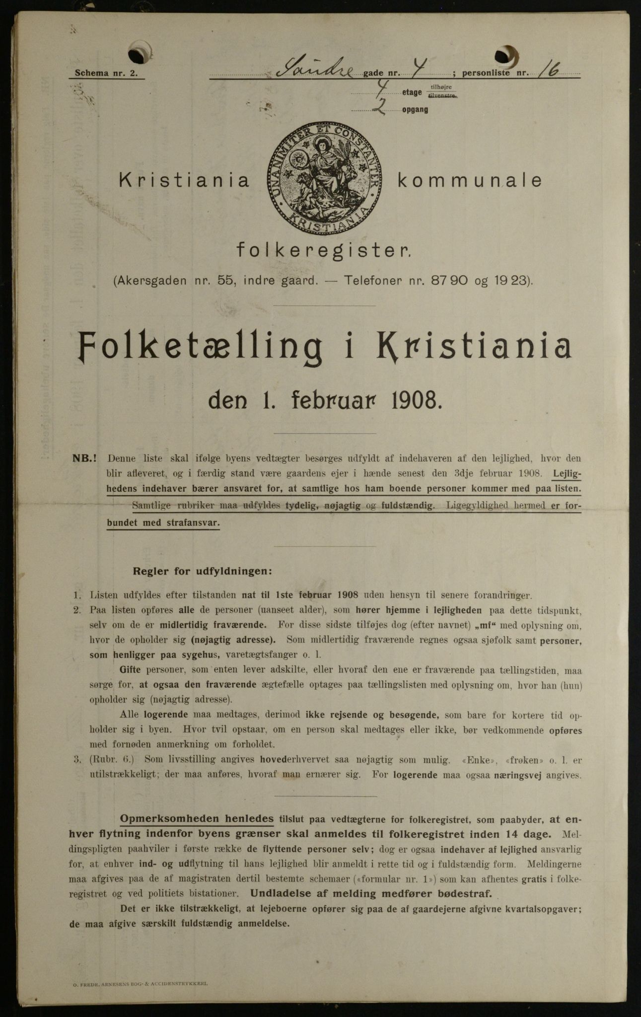 OBA, Municipal Census 1908 for Kristiania, 1908, p. 95555