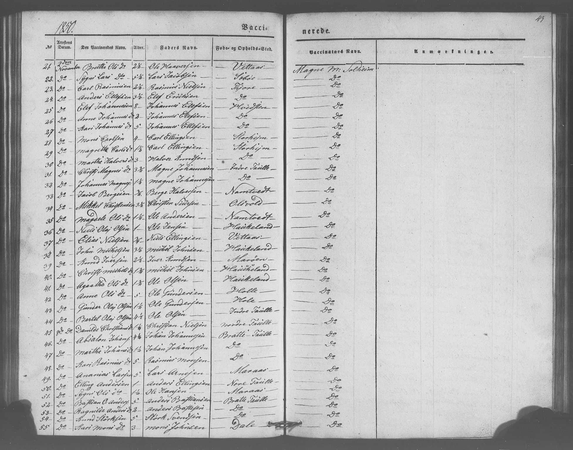 Manger sokneprestembete, SAB/A-76801/H/Haa: Parish register (official) no. A 10, 1844-1859, p. 43