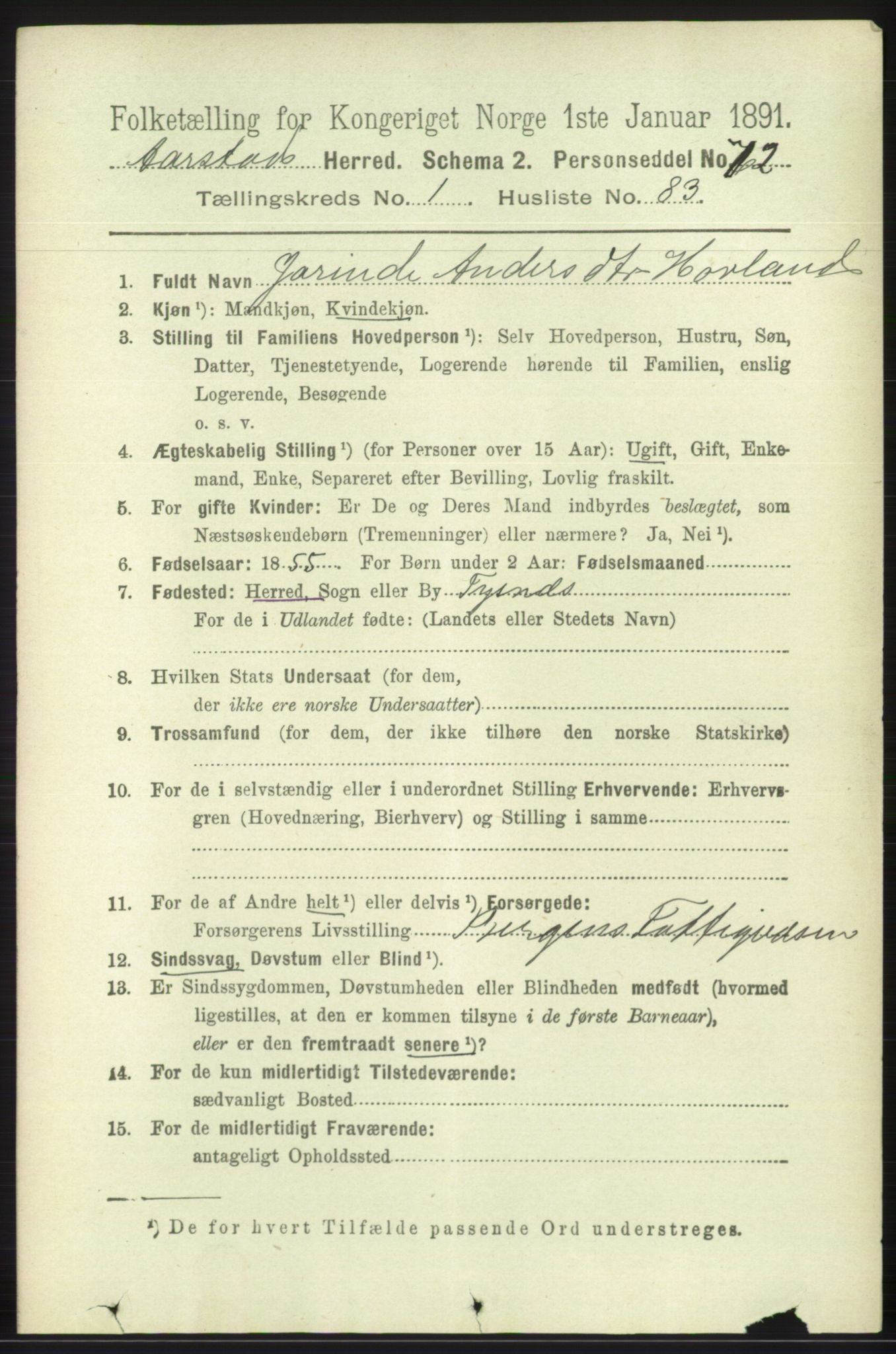 SAB, 1891 Census for 1280 Årstad, 1891, p. 1041