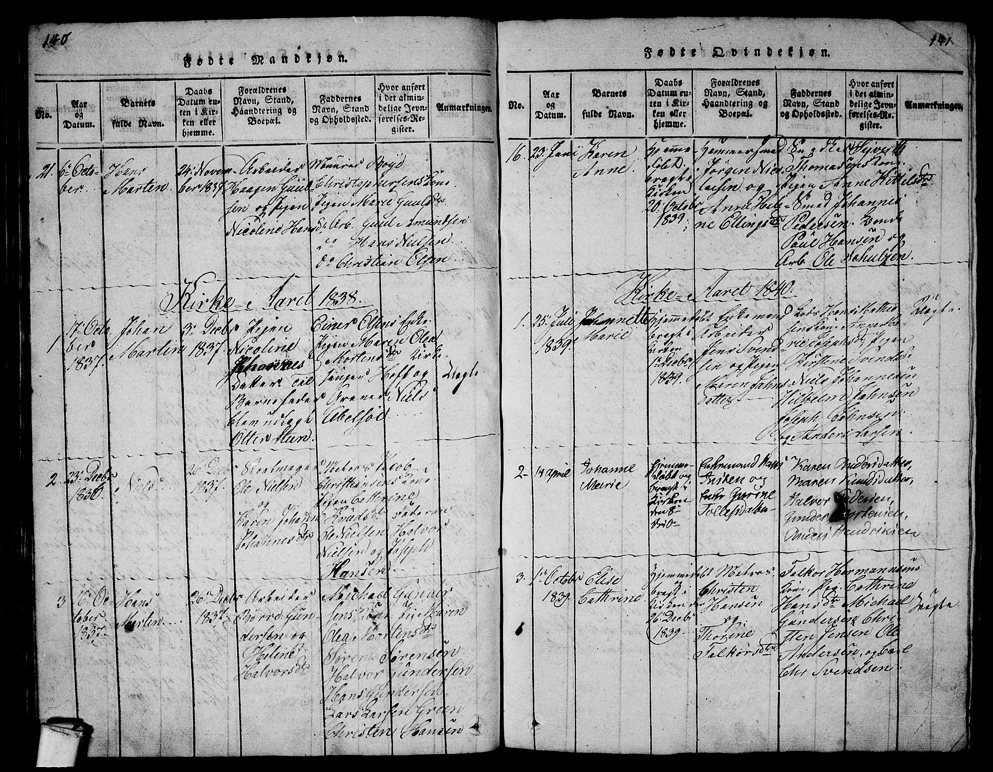 Larvik kirkebøker, SAKO/A-352/G/Gb/L0001: Parish register (copy) no. II 1, 1818-1843, p. 140-141